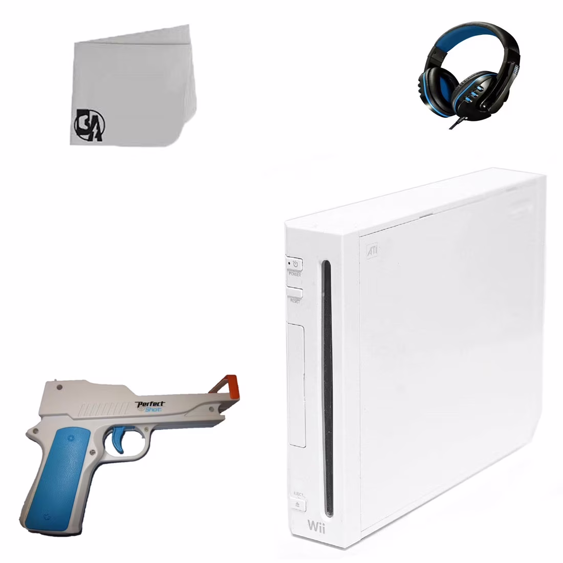 Nintendo Wii White Gaming Console With Perfect Shot + Head Set BOLT AXTION Bundle Like New