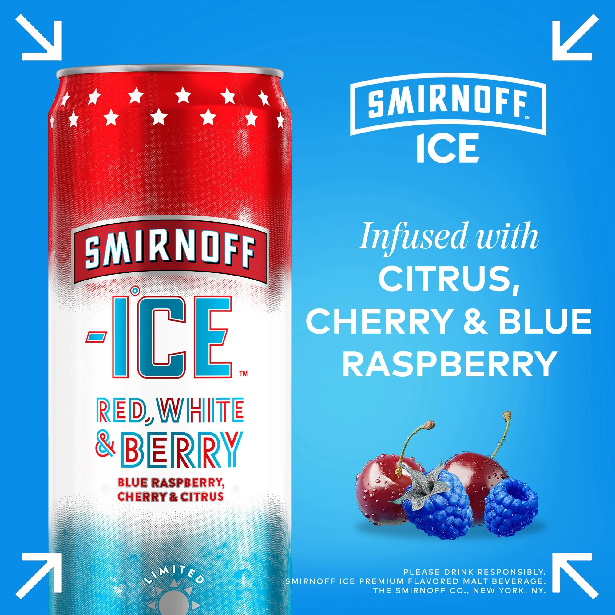 Smirnoff Ice Red White & Berry Sparkling Drink, 12oz Cans, 12pk