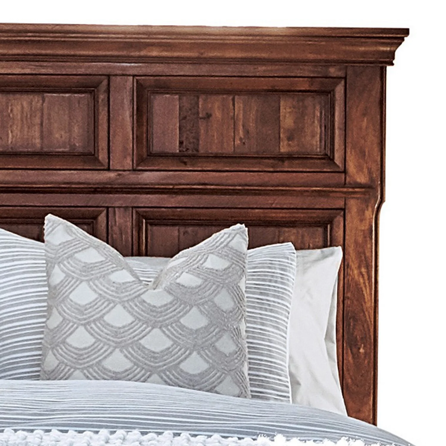 Benjara BM302790 Panel Headboard Crown Molded Dan Wood Queen Size Bed, Brown