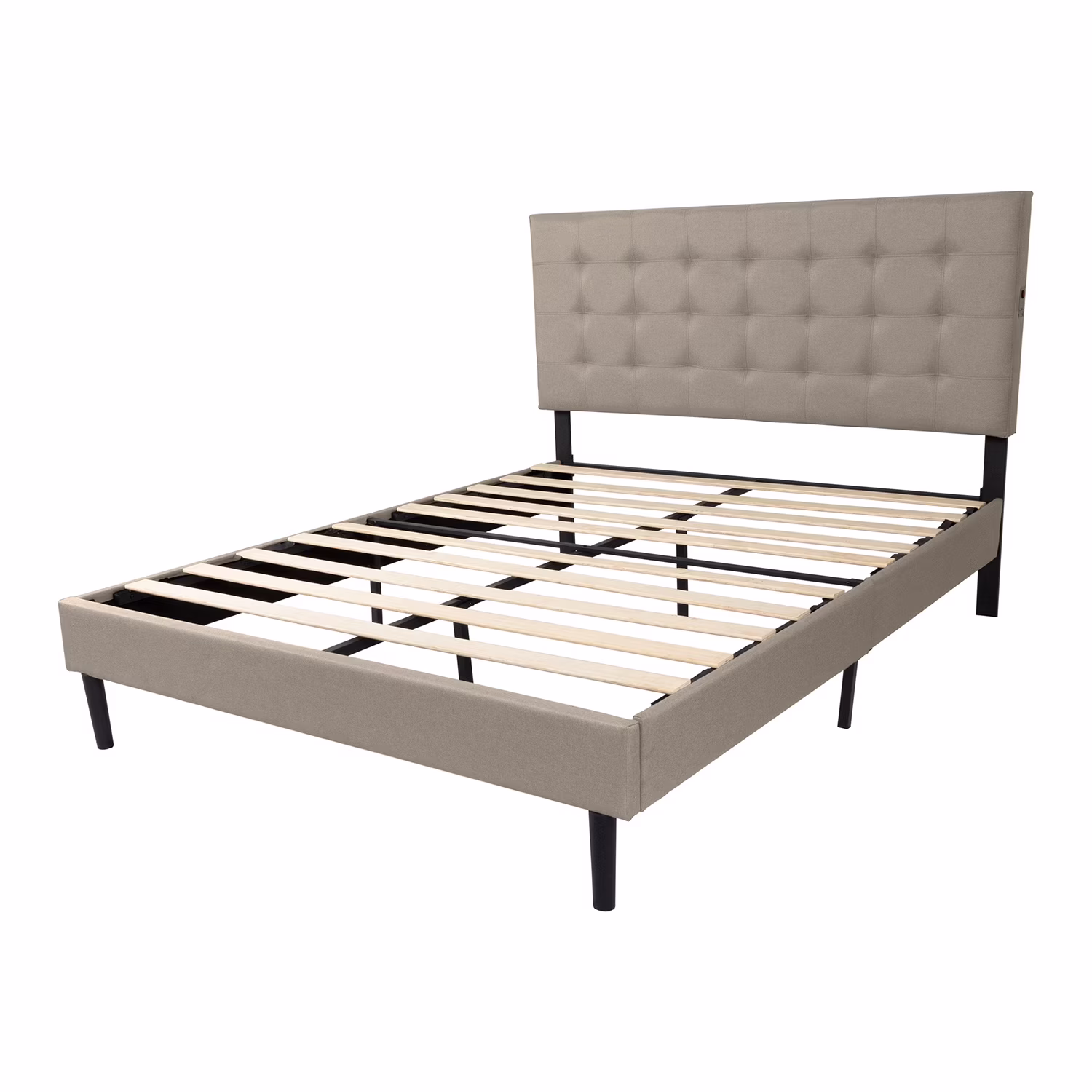 Madison Classic Wood Tufted Upholstered Bed, Queen, Beige/Black