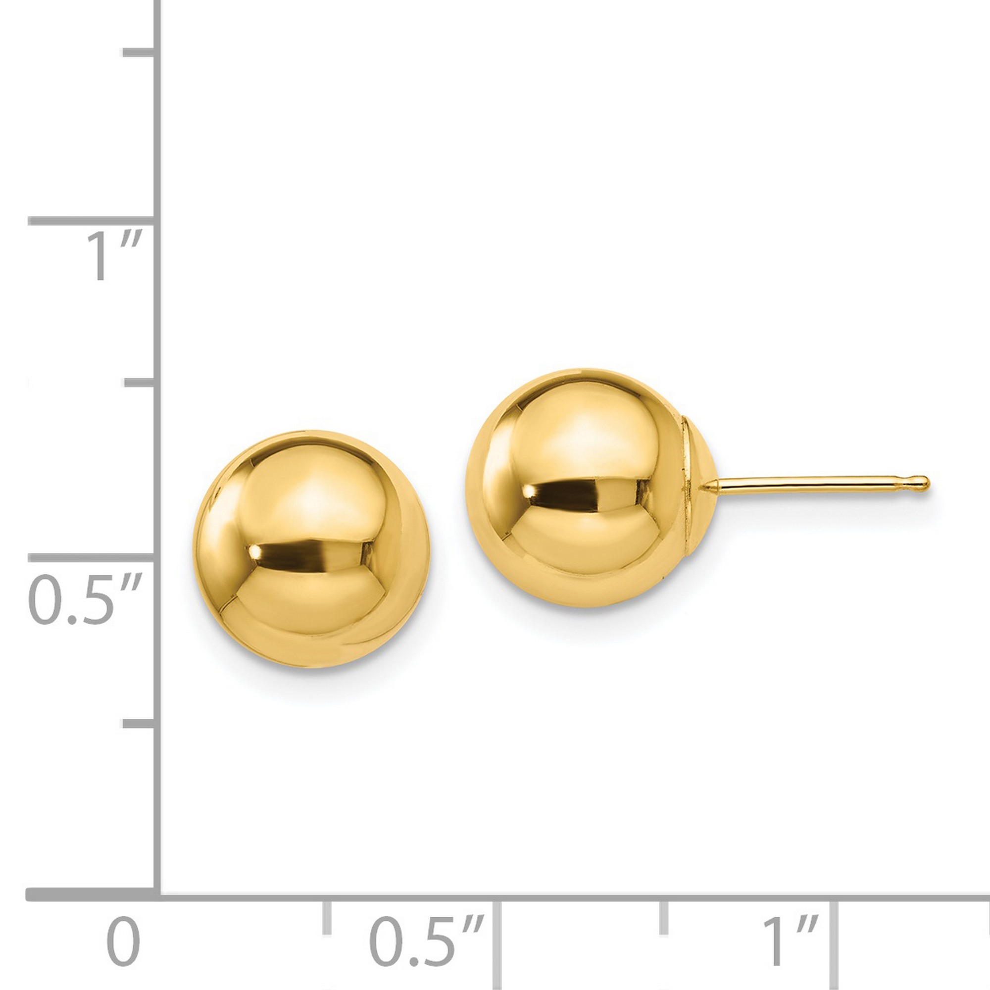 Polished Ball Post Stud Earrings in Real 14k Yellow Gold 9 mm
