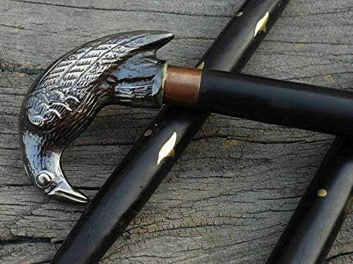 Generic R K Antique Collection Antique Solid Brass Raven Head Handle Style Walking Stick Wooden Cane, 37 inches, Black