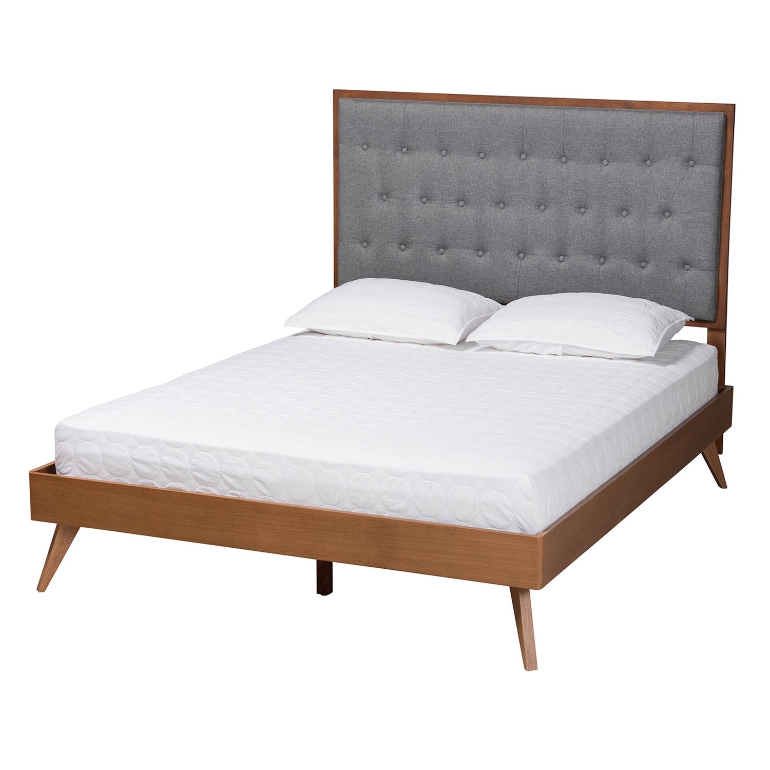 Baxton Studio Dericia Gray Fabric and Walnut Brown Wood Queen Size Platform Bed