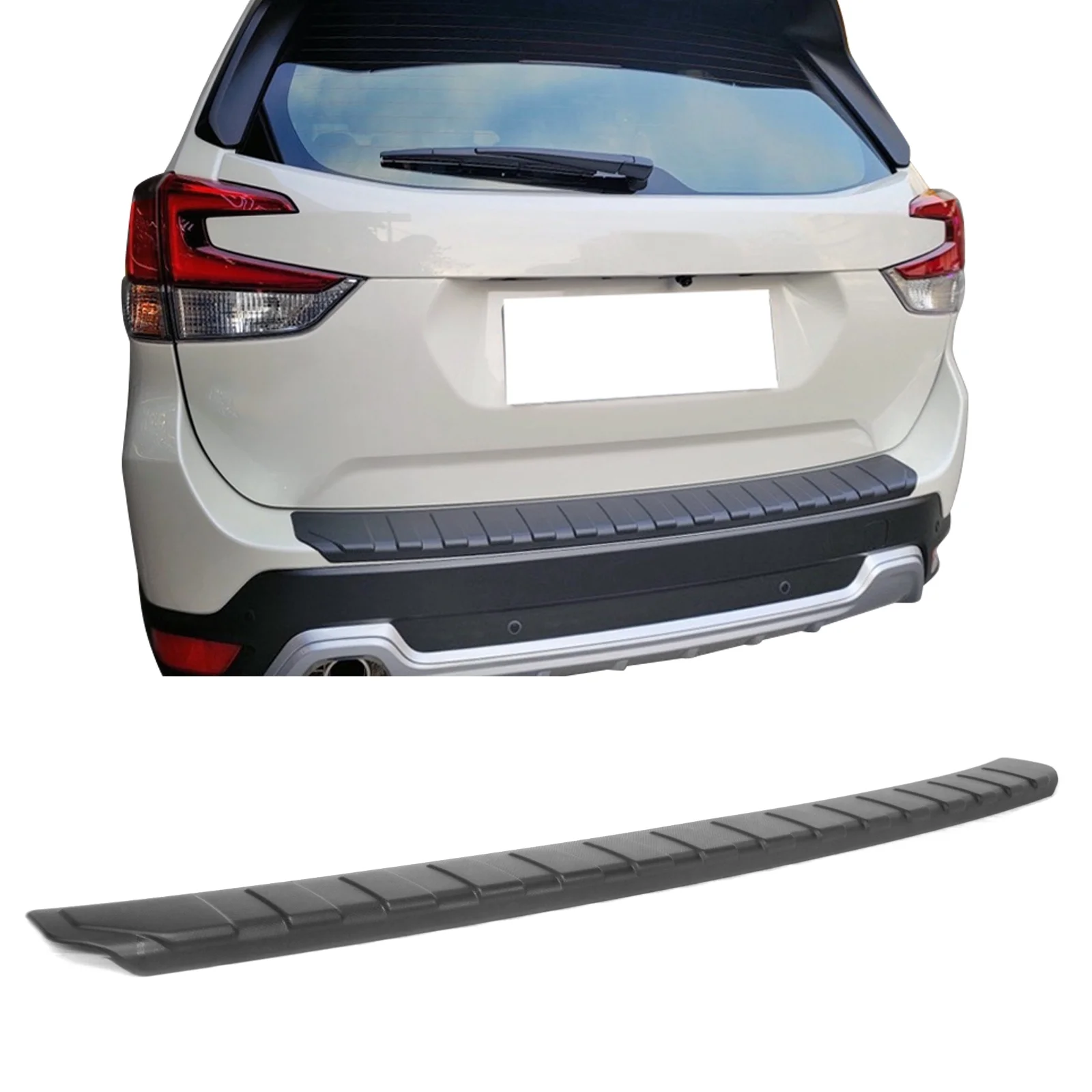 Ikon Motorsports Rear Bumper Protector Trim Compatible With 2018-2023 Subaru Forester 5th, Unpainted Black Factory Style PP Trunk Sill Trim Plate Cover Guard Scratch Cover Pad