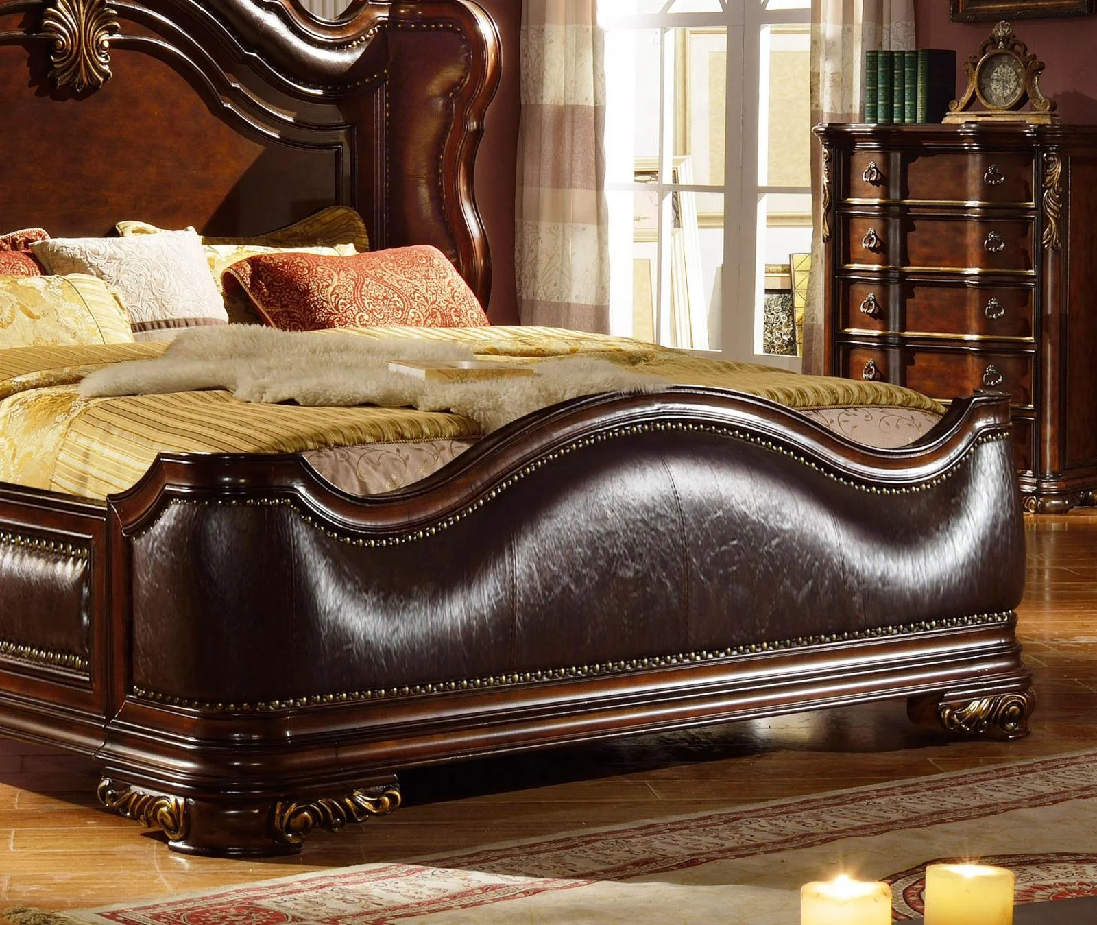 Traditional Imperial Cherry Bonded Leather Eastern King Bed B3000-EK Mcferran