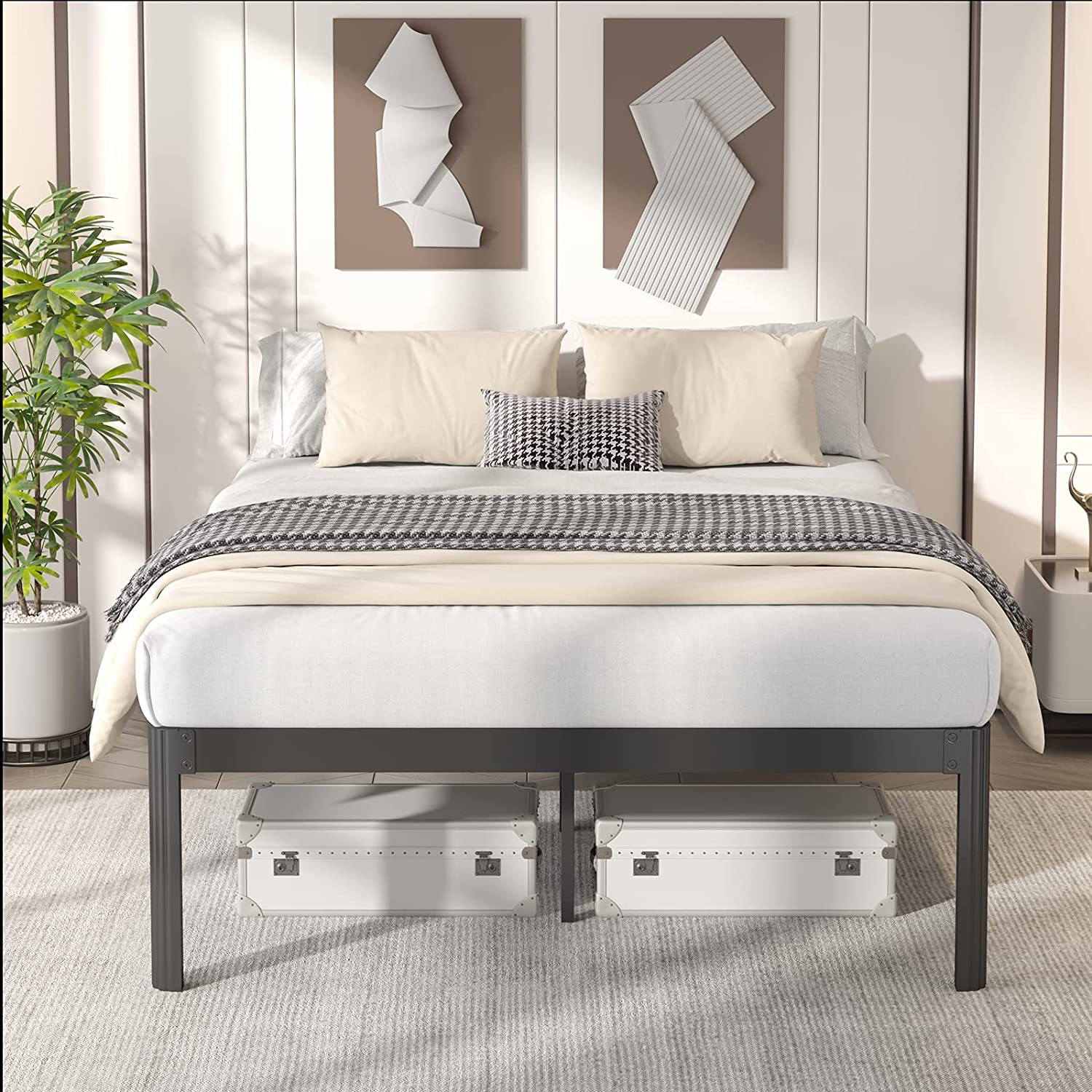 COMASACH 18 Inch California-King Bed-Frames with Round Corner Leg  No Box Spring Needed  Heavy Duty Non Slip Metal Platform Bed Frame  Noise Free Mattress-Foundation Support to 4000 Lbs