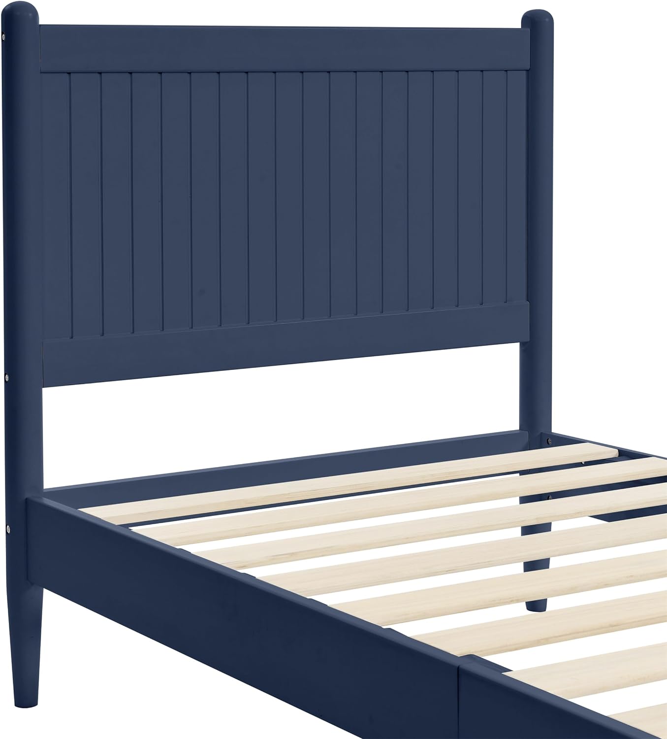 Wooden Bed Frame With Headboard & Footboard Designed With Classic Finials, Beadboard Paneling And Lathe-Turned Feet，No Box Spring Needed (Blue)