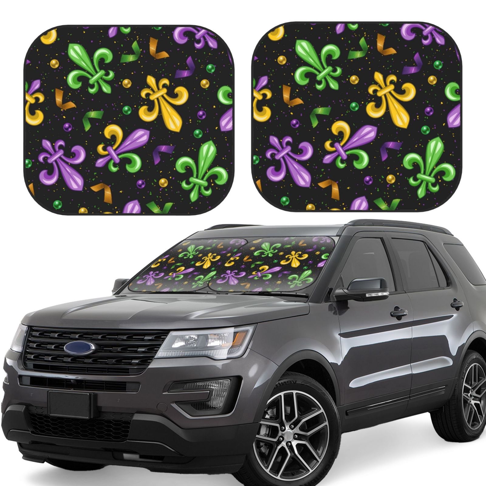 Lukts Mardi Gras Carnival4 Print 2 Piece Car Sun Shade Windshield,Foldable Car Shade Front Windshield With Keeps Your Vehicle Cool, For Most Sedans Suv And Trucks - Small