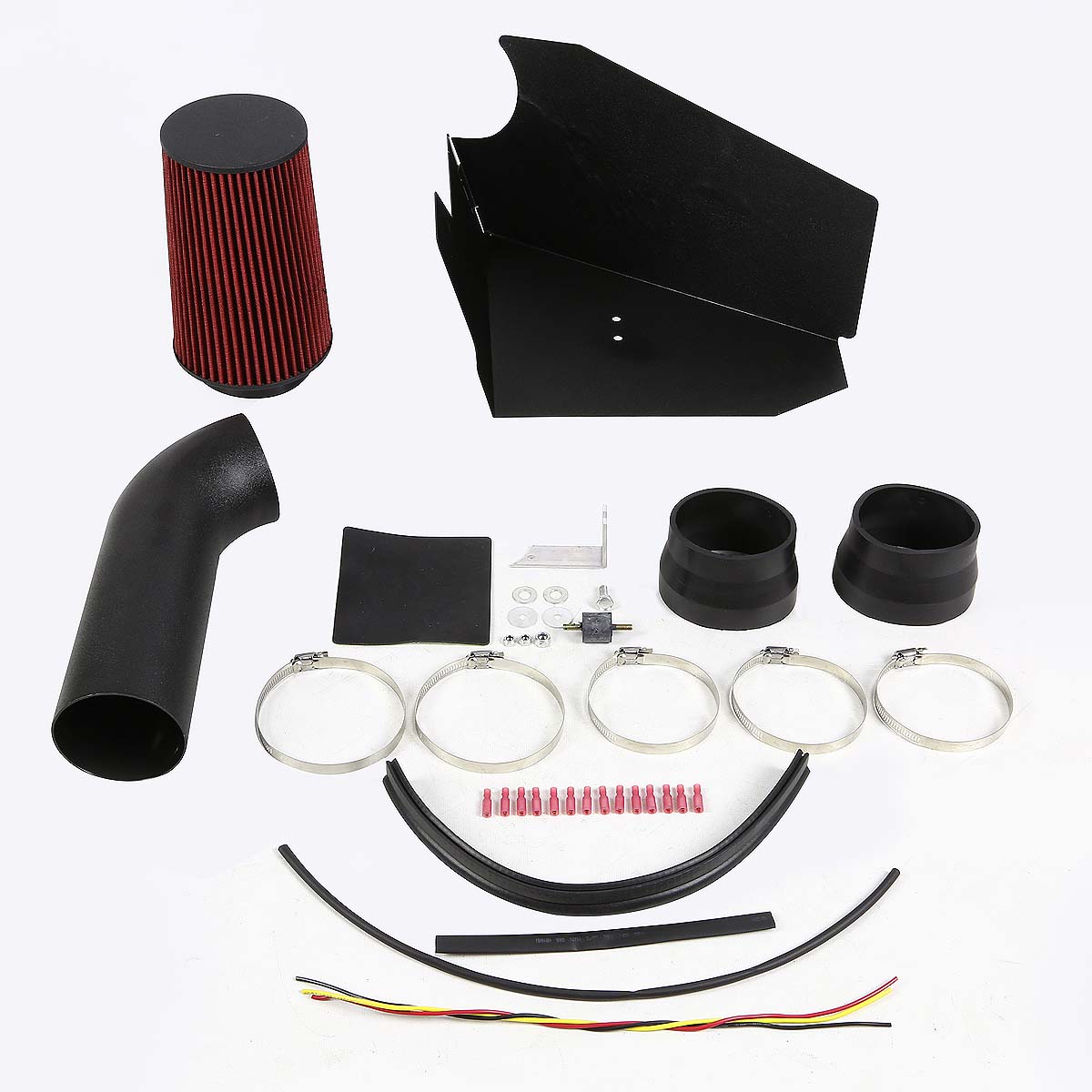 DNA Motoring AIP-2-HS-C109657L-BKBK For 1996 to 1999 Chevy GMC C/K 1500 2500 3500 GMT400 Black Coated Aluminum Air Intake Pipe+Red Filter System 97 98