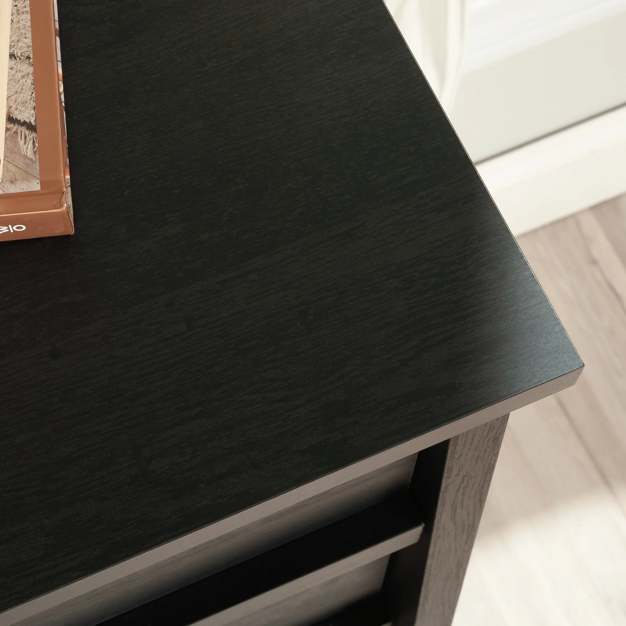 Sauder Trestle 4-Drawer Bedroom Dresser in Raven Oak, Raven Oak Finish