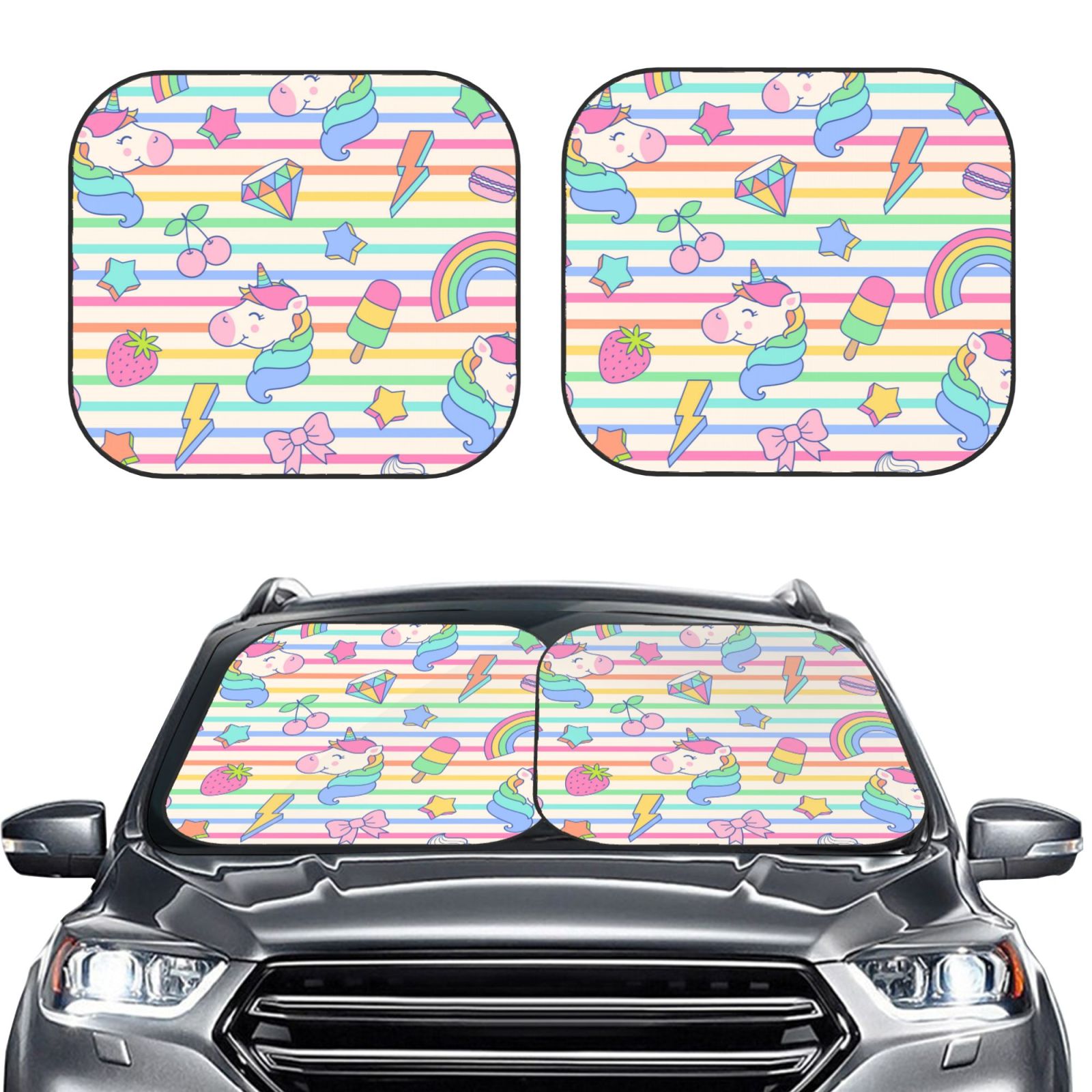 Lukts Cute Unicorn Print 2 Piece Car Sun Shade Windshield,Foldable Car Shade Front Windshield With Keeps Your Vehicle Cool, For Most Sedans Suv And Trucks - Small