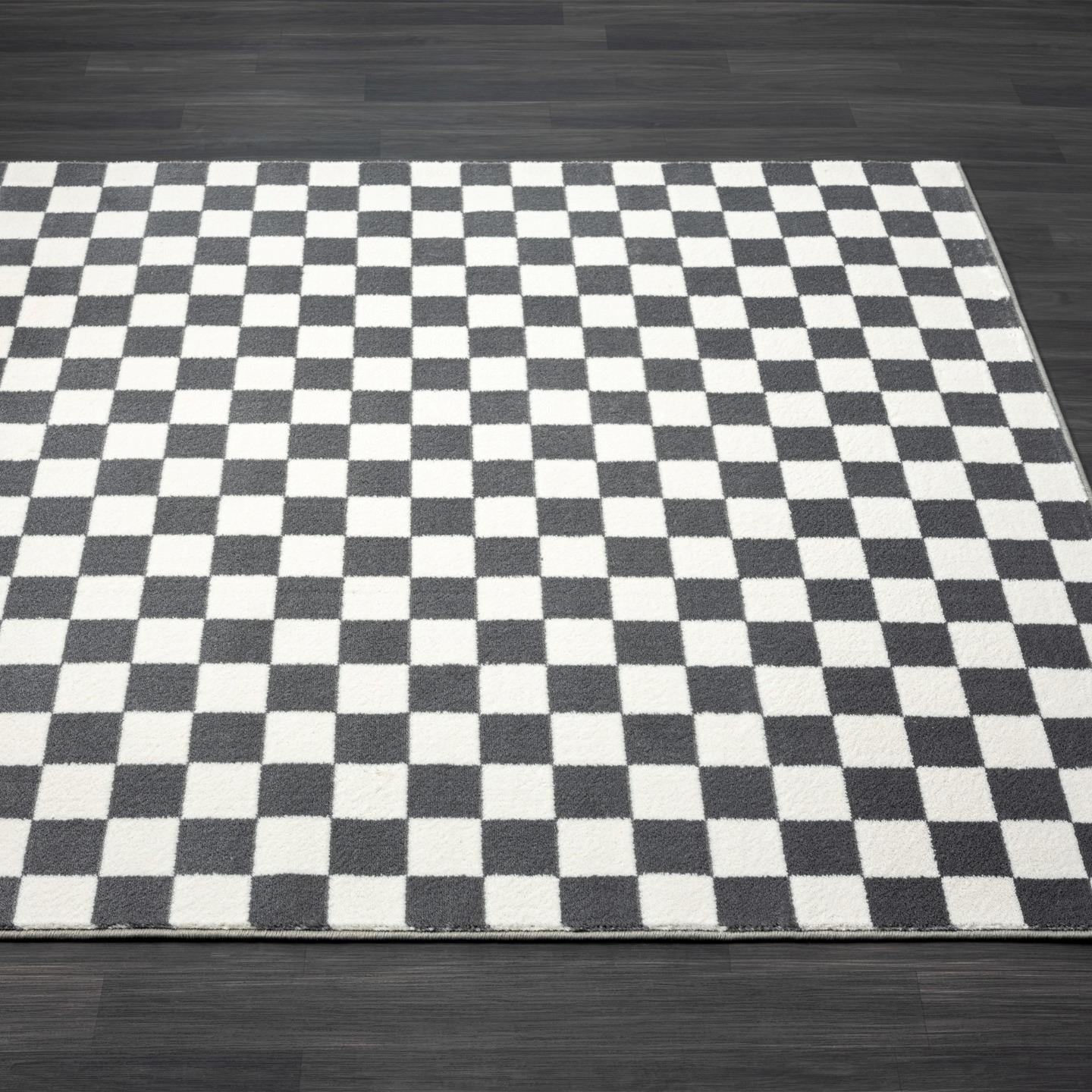 Luxe Weavers Checkered Gray and White 8x10 Geometric Abstract Area Rug