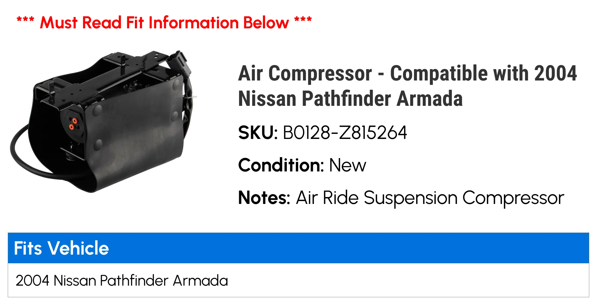 Air Compressor - Compatible with 2004 Nissan Pathfinder Armada