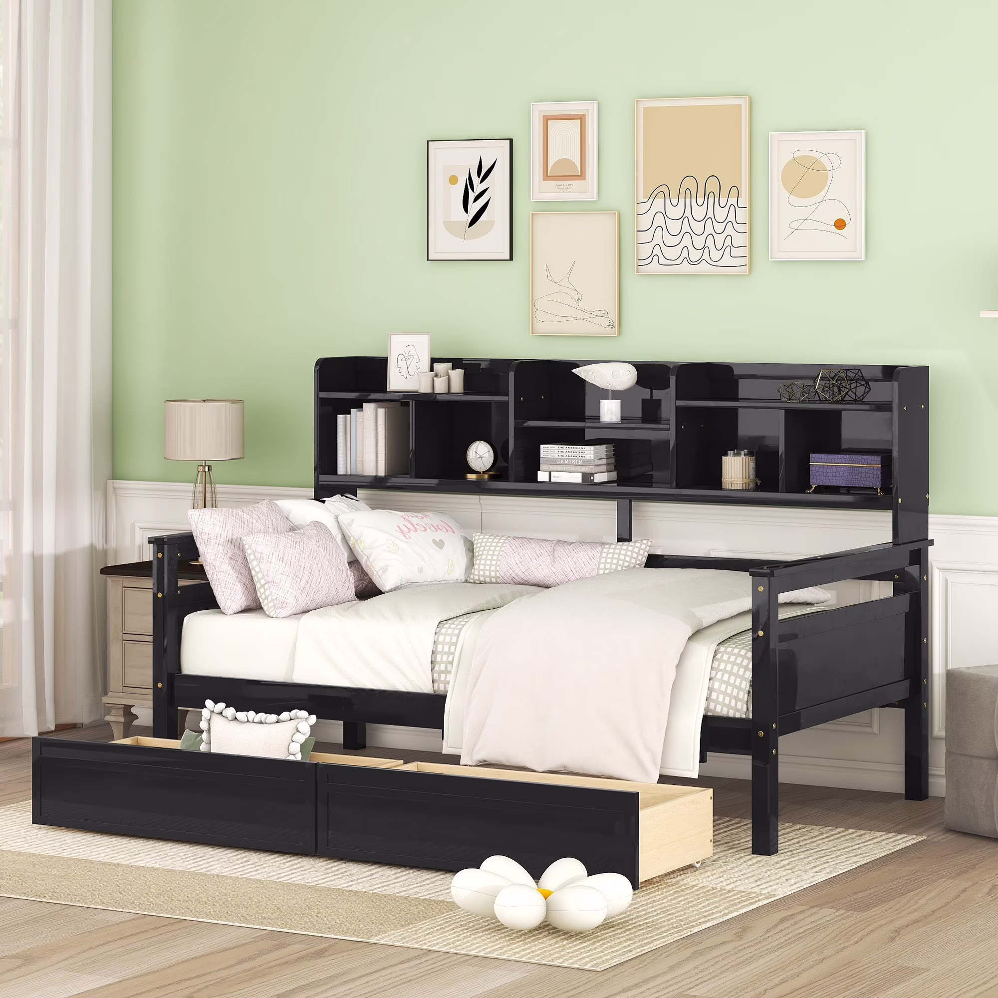 Ozi Twin Size Metal Daybed with 2 Drawers - Espresso