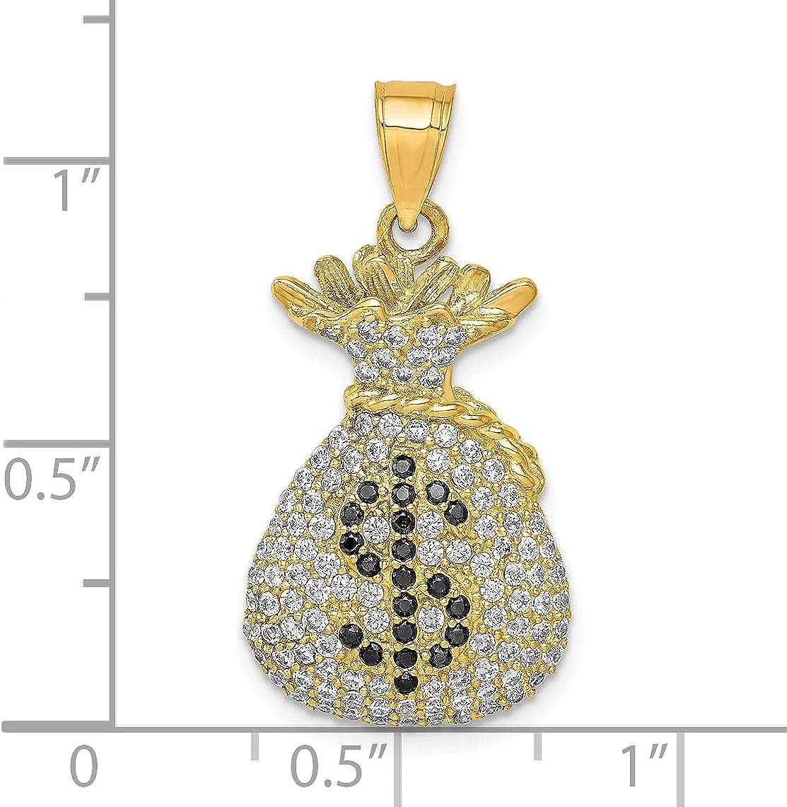Avariah Diamonds Solid 10K Yellow Gold Black and Clear CZ Micro Pave Money Bag Pendant