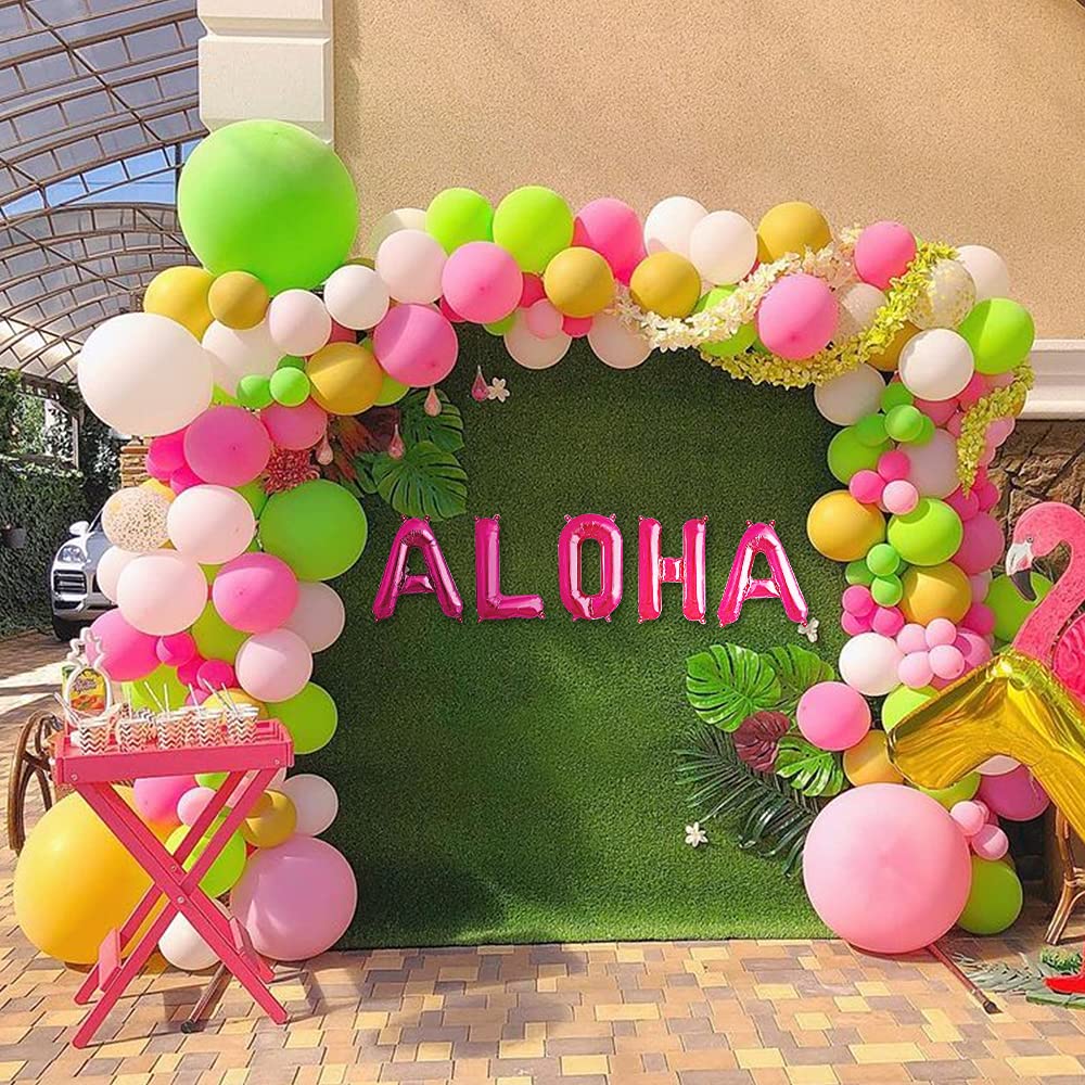 Hawaiian Tropical Party Decorations, Summer Beach Party Supplies with Flamingo Pineapple Helium Balloons Hawaii Decor ALOHA Banner for Birthday Luau Hawaii Tiki Party