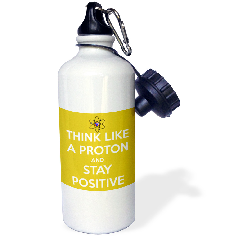 Think like a proton and stay positive, Yellow 21 oz Sports Water Bottle wb-173352-1