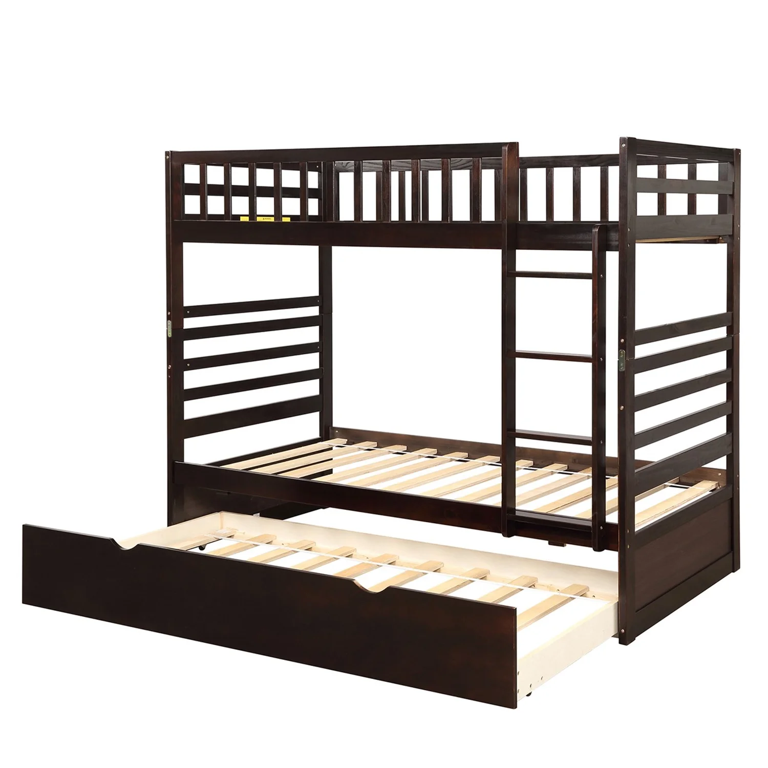Twin Over Twin Bunk Beds with Safety Rail and Movable Trundle Bed Twin Over Twin Pull-Out Bunk Beds, Solid Wood No Box Spring Needed