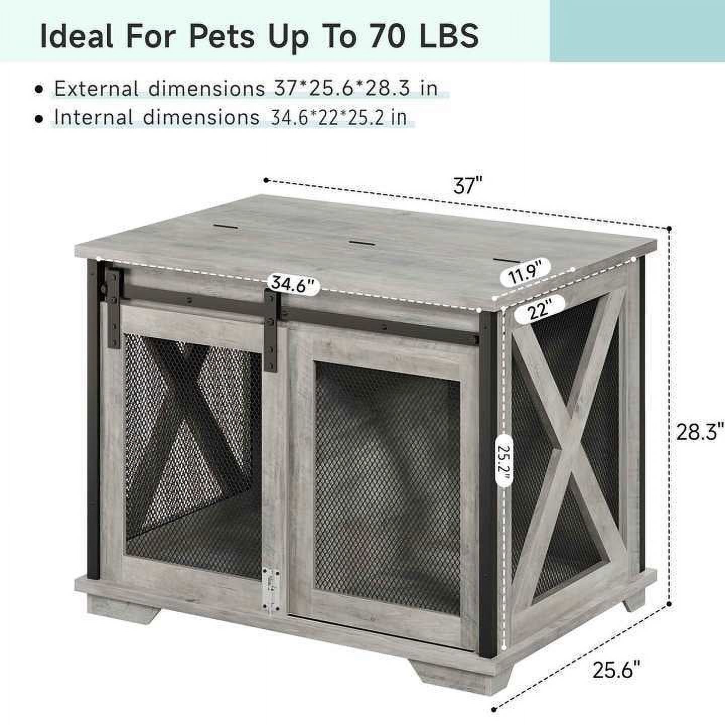 37'' Dog Crate Furniture Side End Table with Flip Top and Movable Divider, Wooden Dog Crate Table Large, Style Dog Kennel Side End Table