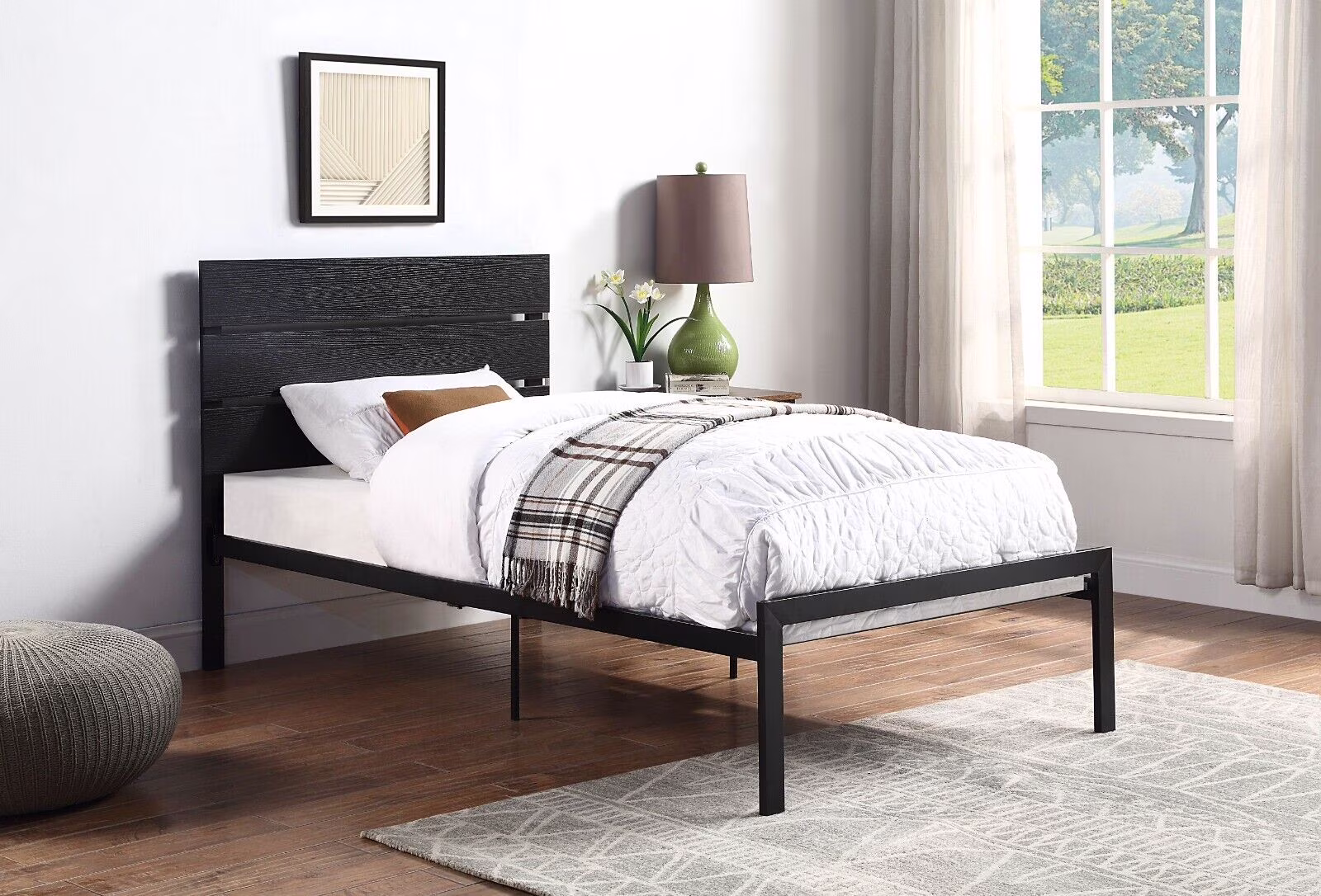 Metal Frame Twin Size Bed 1pc Black Color Bedroom Furniture