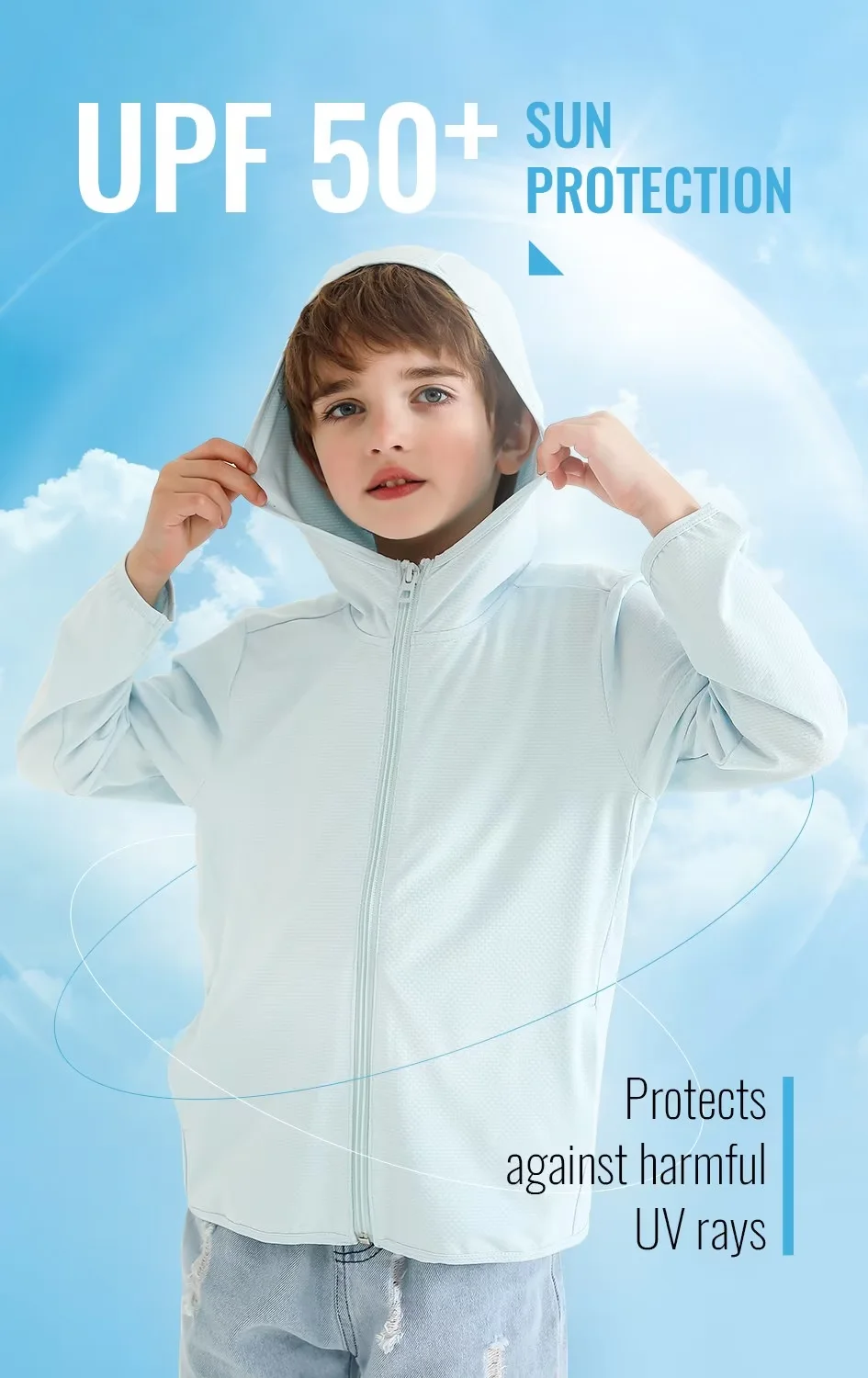 BANGSAUR Kids'UPF 50+ Long Sleeve Sun Protection Hoodie, Zipper UV Shirt For Kids(3-12Y) Hiking Outdoor