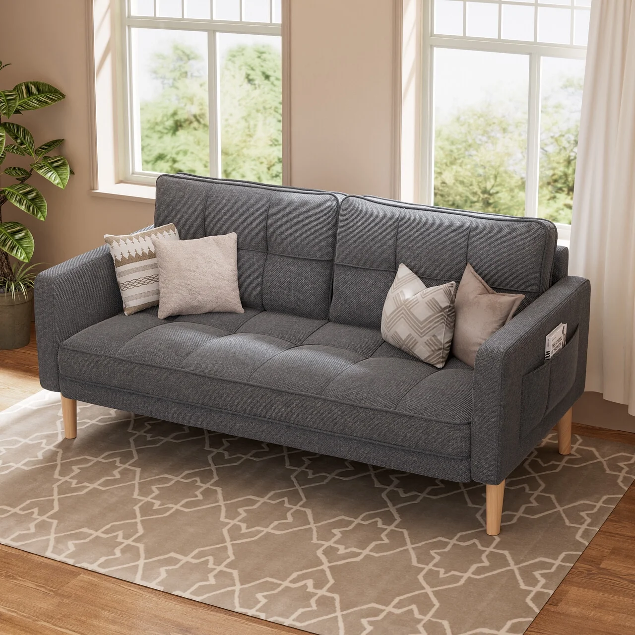 Lofka Sofa Couch with Large Storage Pockets and Soft Seats Gray