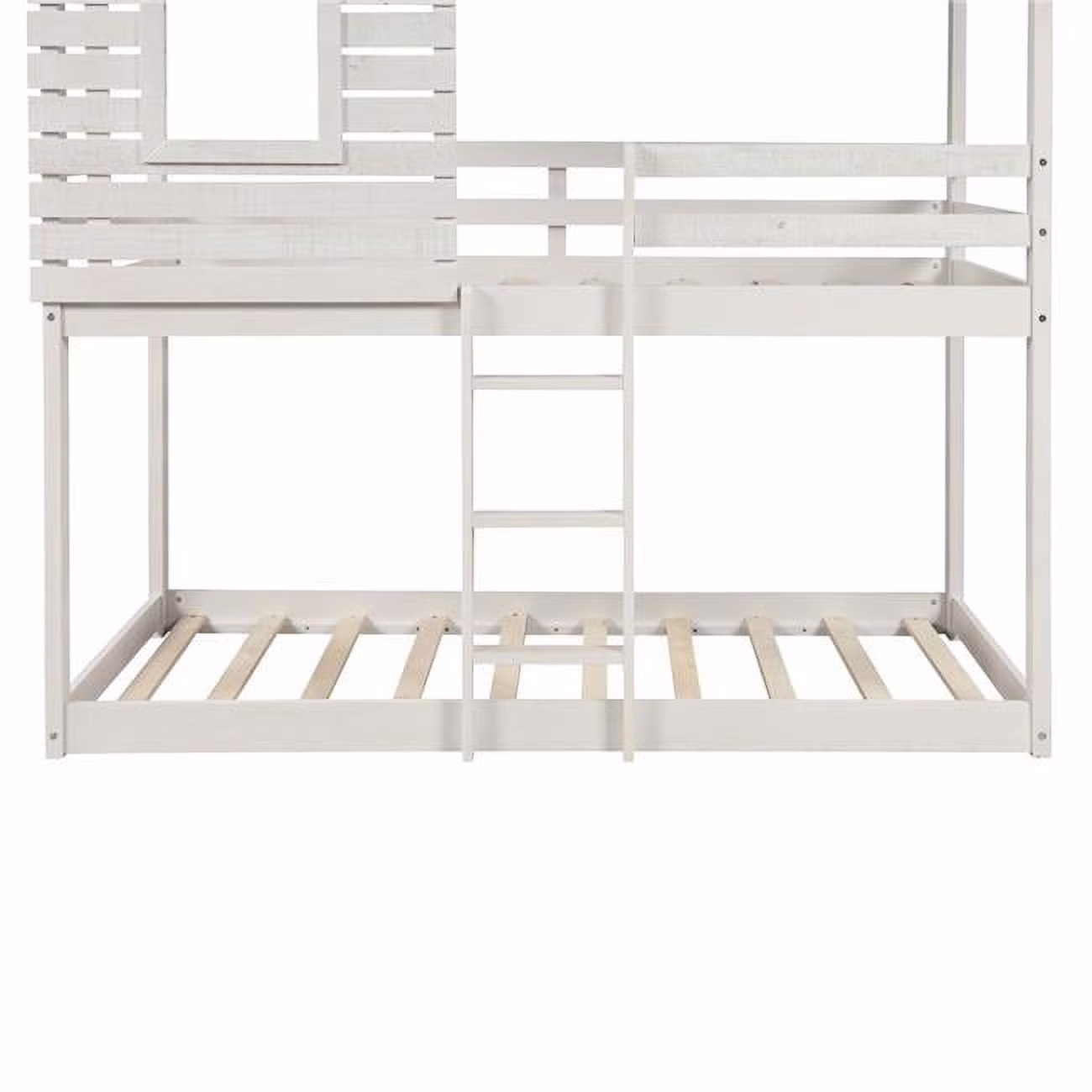 HomeRoots 403884 Antique White Twin Size Over Bunk Bed with Roof