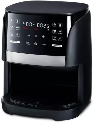 FM 6-Qt Digital Window Air Fryer with 12 Presets & Guided Cooking Black, Easy to Clean, Dishwasher Safe, Nonstick