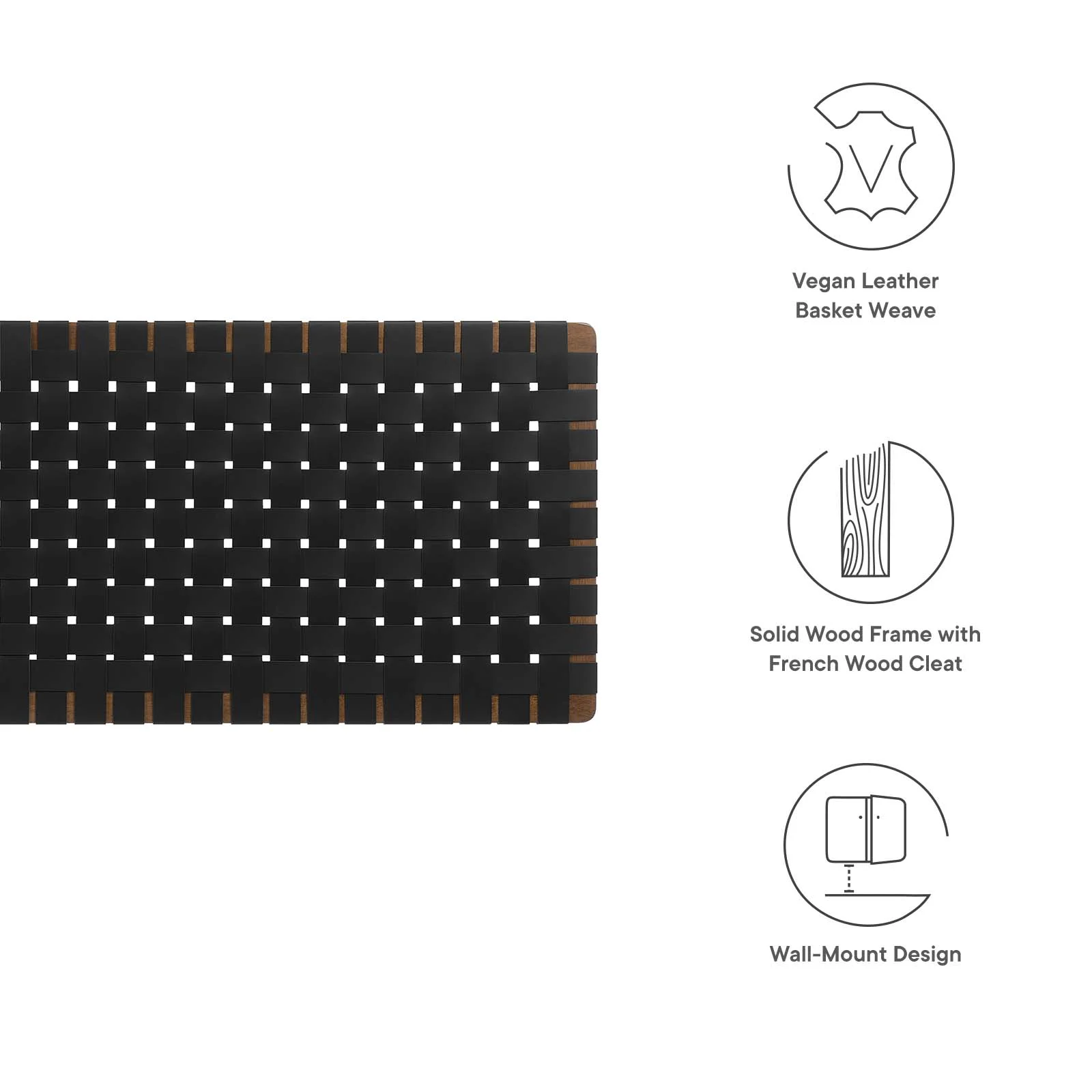 Modway Sparta Weave Wall-Mount Queen Vegan Leather Headboard in Walnut Black