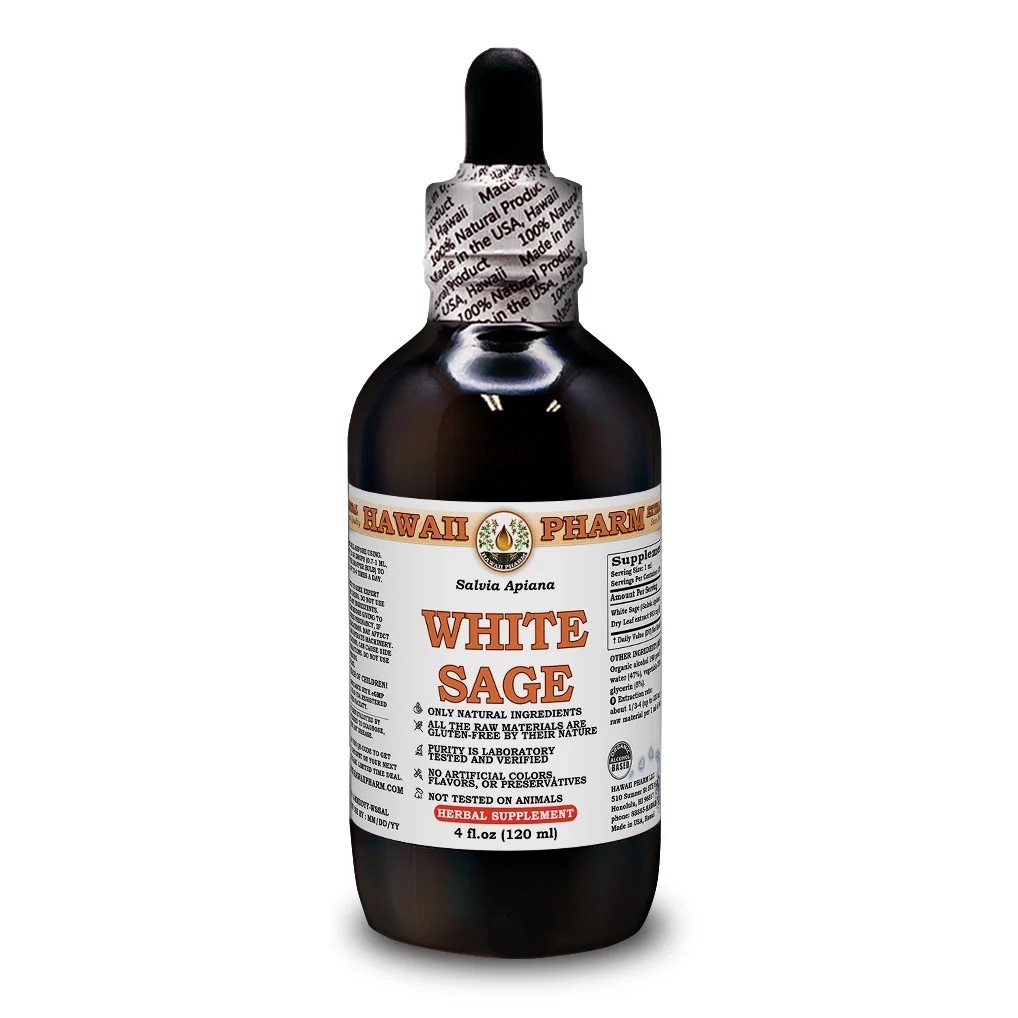 White Sage (Salvia Apiana) Dry Leaf Liquid Extract. Expertly Extracted by Trusted HawaiiPharm Brand. Absolutely Natural. Proudly made in USA. Tincture 4 Fl.Oz