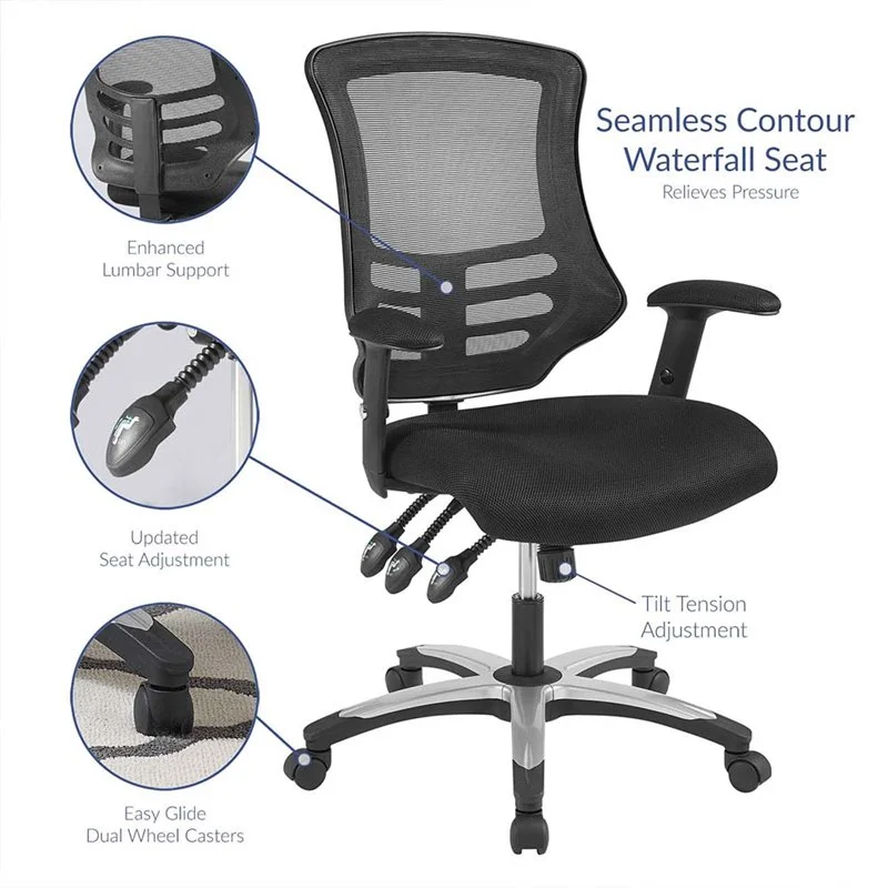 Scranton & Co Modern Mesh Adjustable Swivel Office Chair in Black