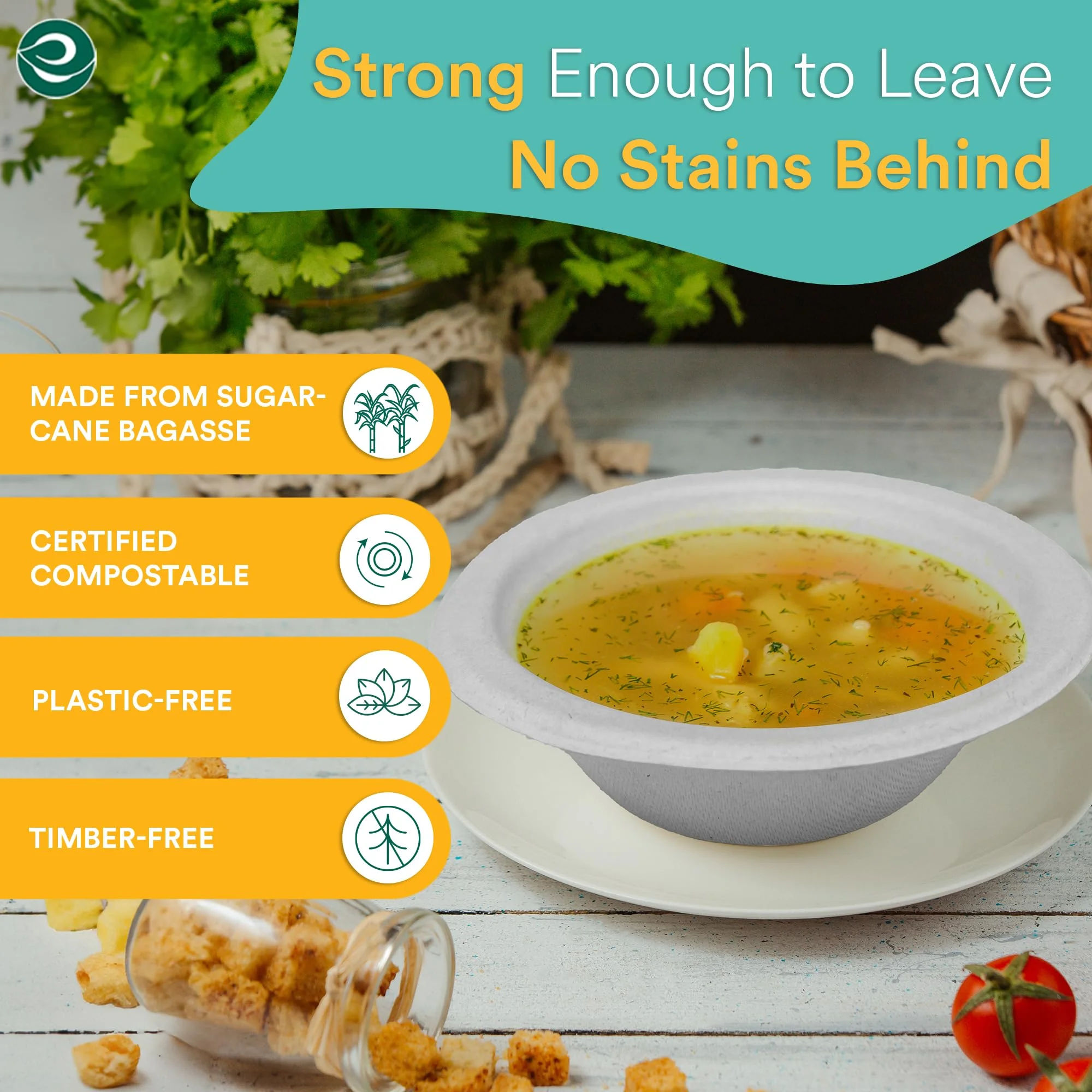 ECO SOUL Pearl White 12 oz [200-Pack] Bagasse Paper Bowls (PFAS free) | Biodegradable 100% Compostable | Microwavable | Hot & Cold Safe | Small Servings | Eco-Friendly Disposable Heavy Duty Bowls