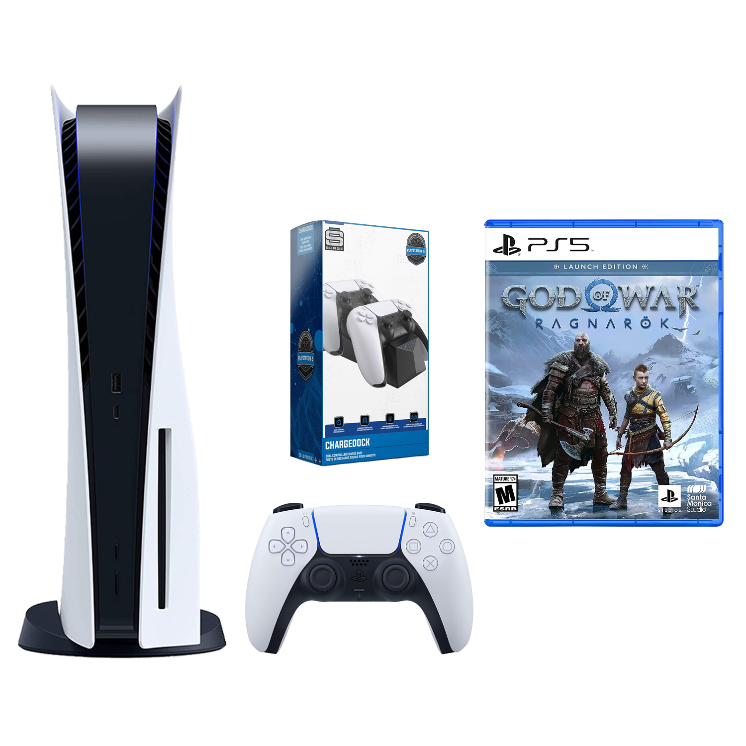 Sony Playstation 5 Disc with God of War Ragnarök Launch Edition and Dual Charge Dock Bundle