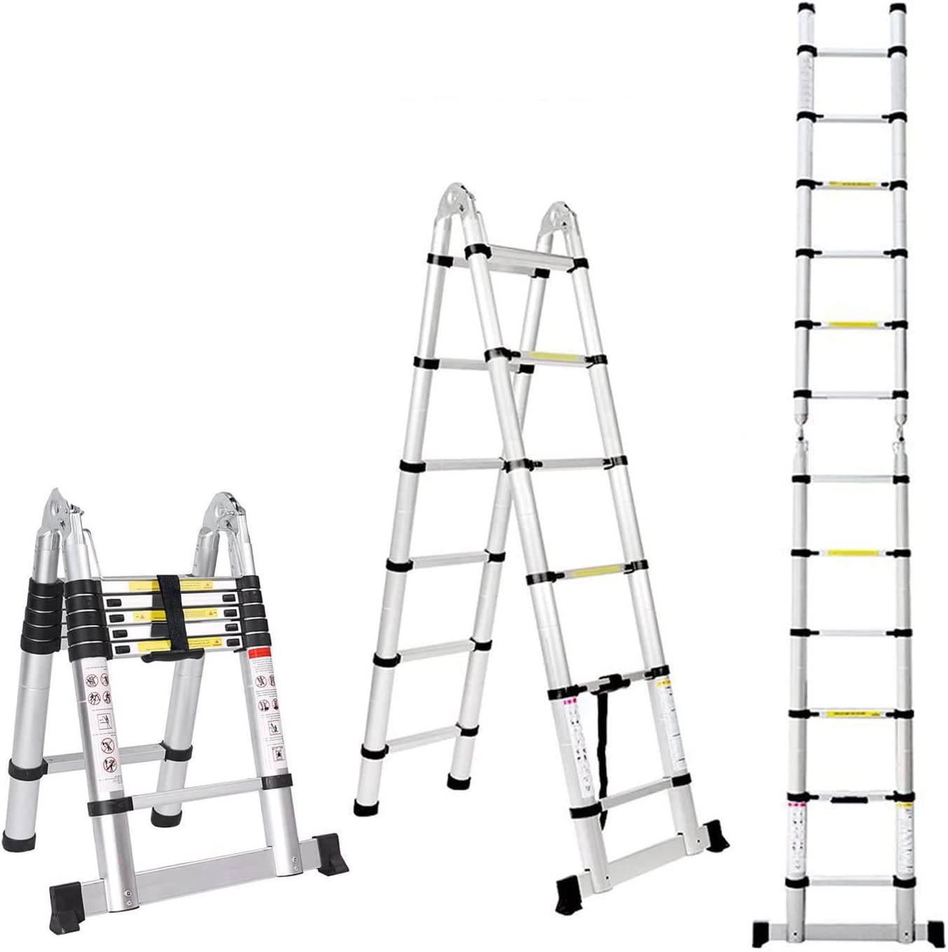 12.5FT/3.8M Aluminum Telescoping Extension Ladder Portable Multi-Purpose Folding A-Frame Ladder with Hinges(12.5ft in Straight line and 6.25ft in A-Frame)