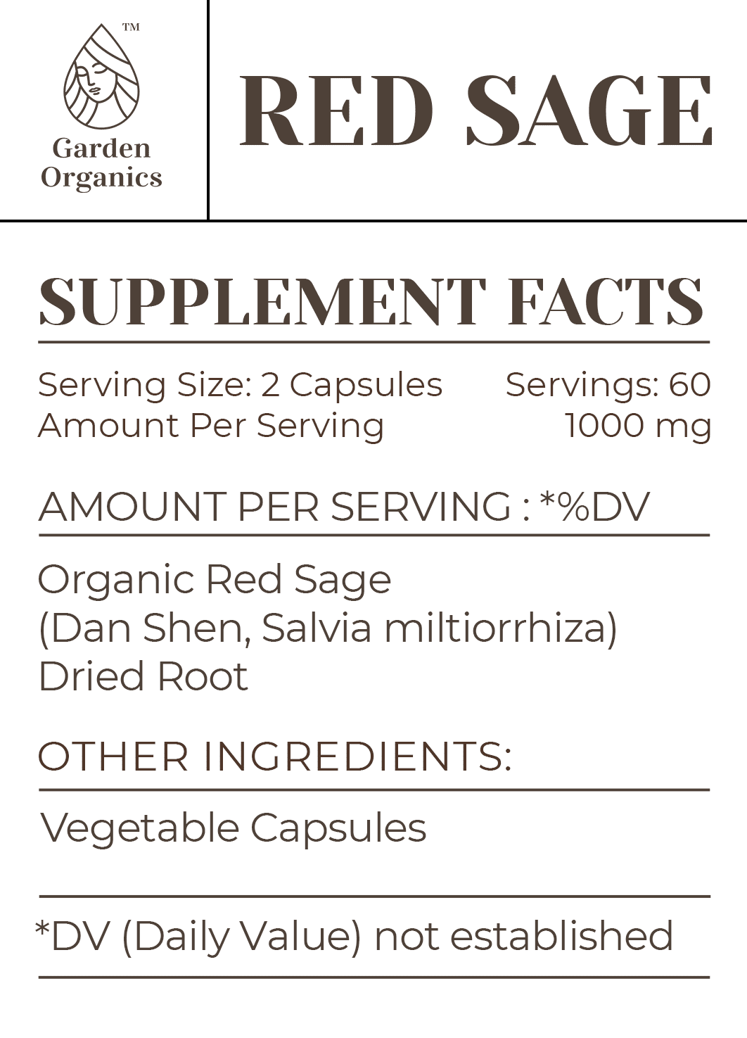 Garden Organics Red Sage 120 Capsules, 500 mg, Organic Red Sage (Dan Shen, Salvia Miltiorrhiza) Dried Root