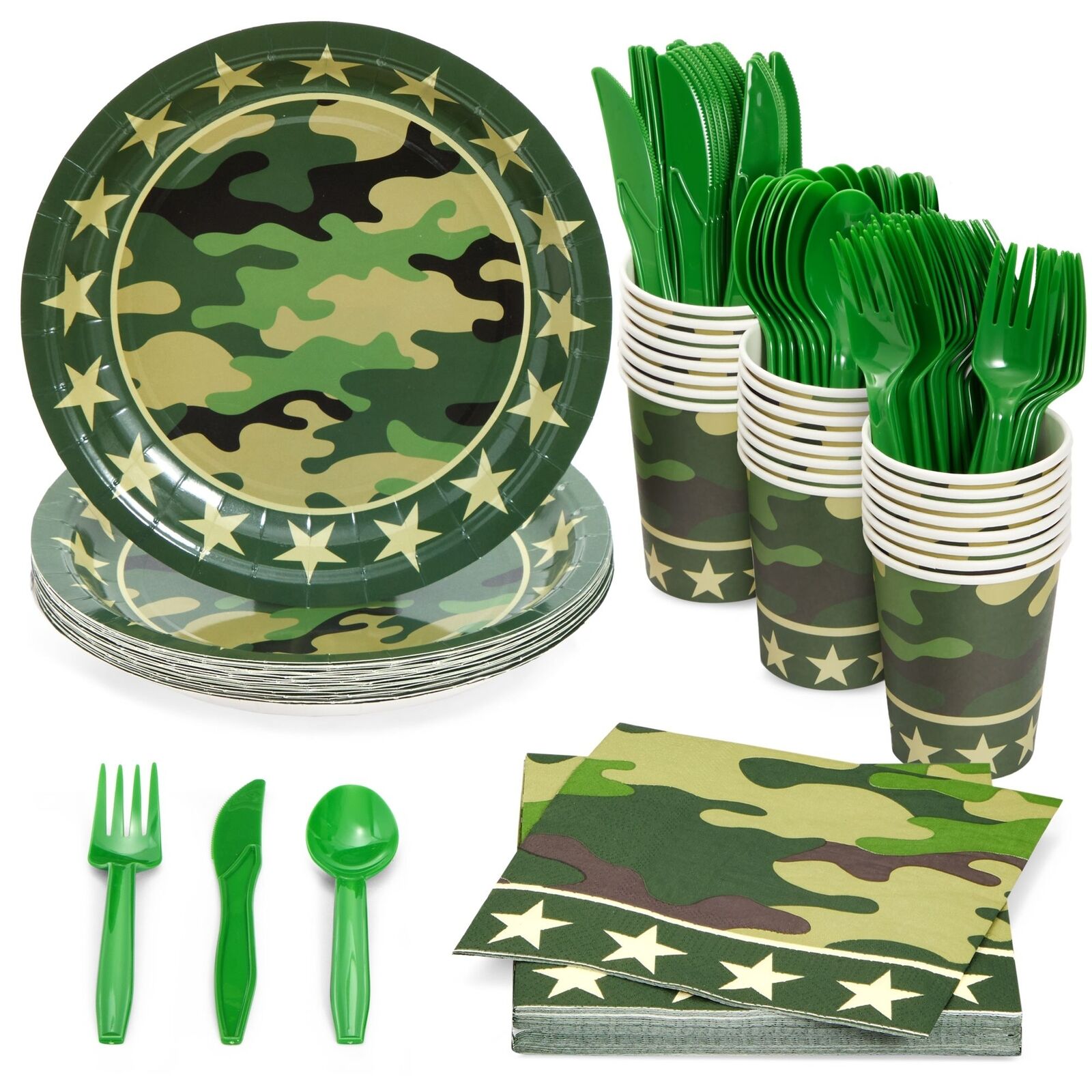 144-Pieces Disposable Dinnerware Set For Camo Party Supplies (Serves 24)