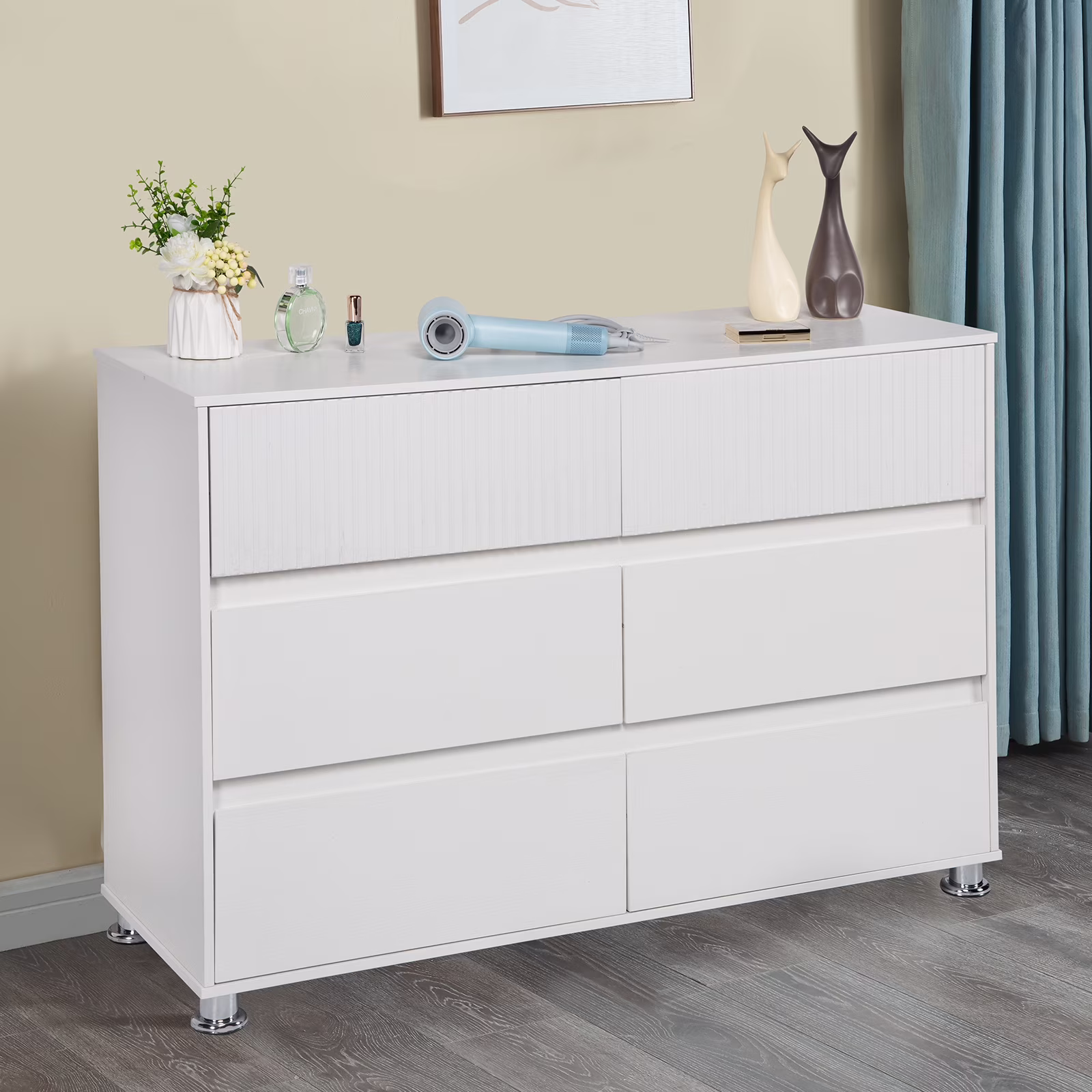 JBLCC Chest of Drawers with Large Storage Capacity, Modern 6 Drawer Double Dresser, Wood Storage Cabinet for Bedroom & Bedroom, Hallway, White