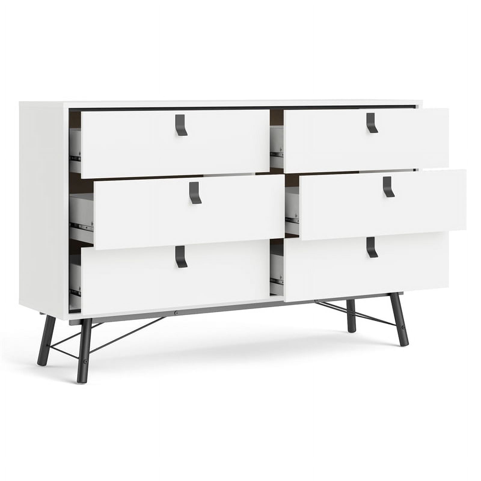 Pemberly Row Engineered Wood 6 Drawer Double Dresser in White Matte and Black