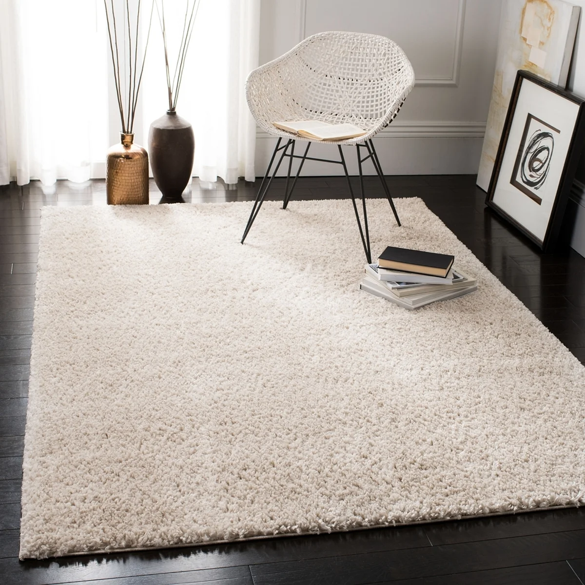 SAFAVIEH August Carlene Solid Plush Shag Area Rug, Beige, 3' x 5'