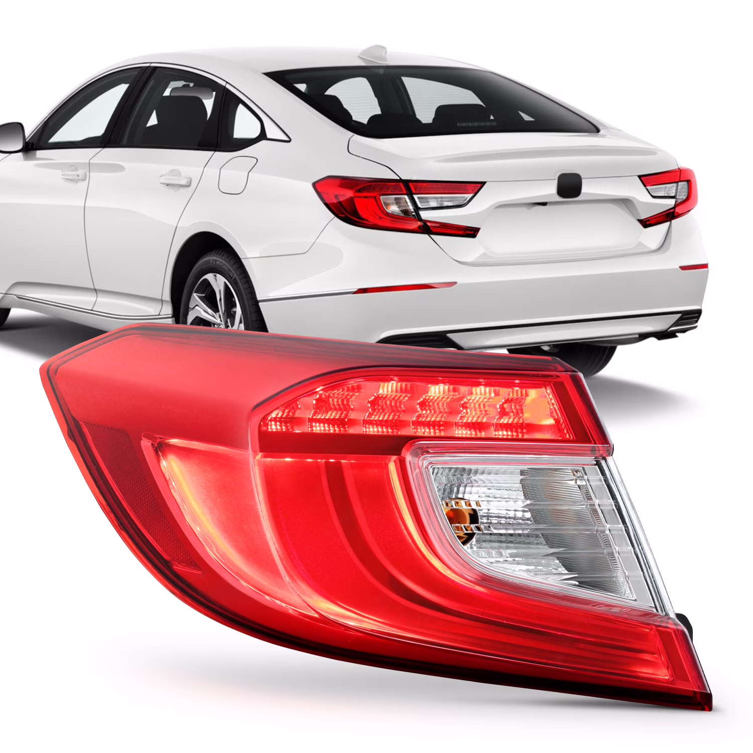 AKKON - Fits 2018-2022 Honda Accord Sedan LED DRL Running Chrome Red Clear Tail Light Brake Lamp Outer Driver Left Replacement
