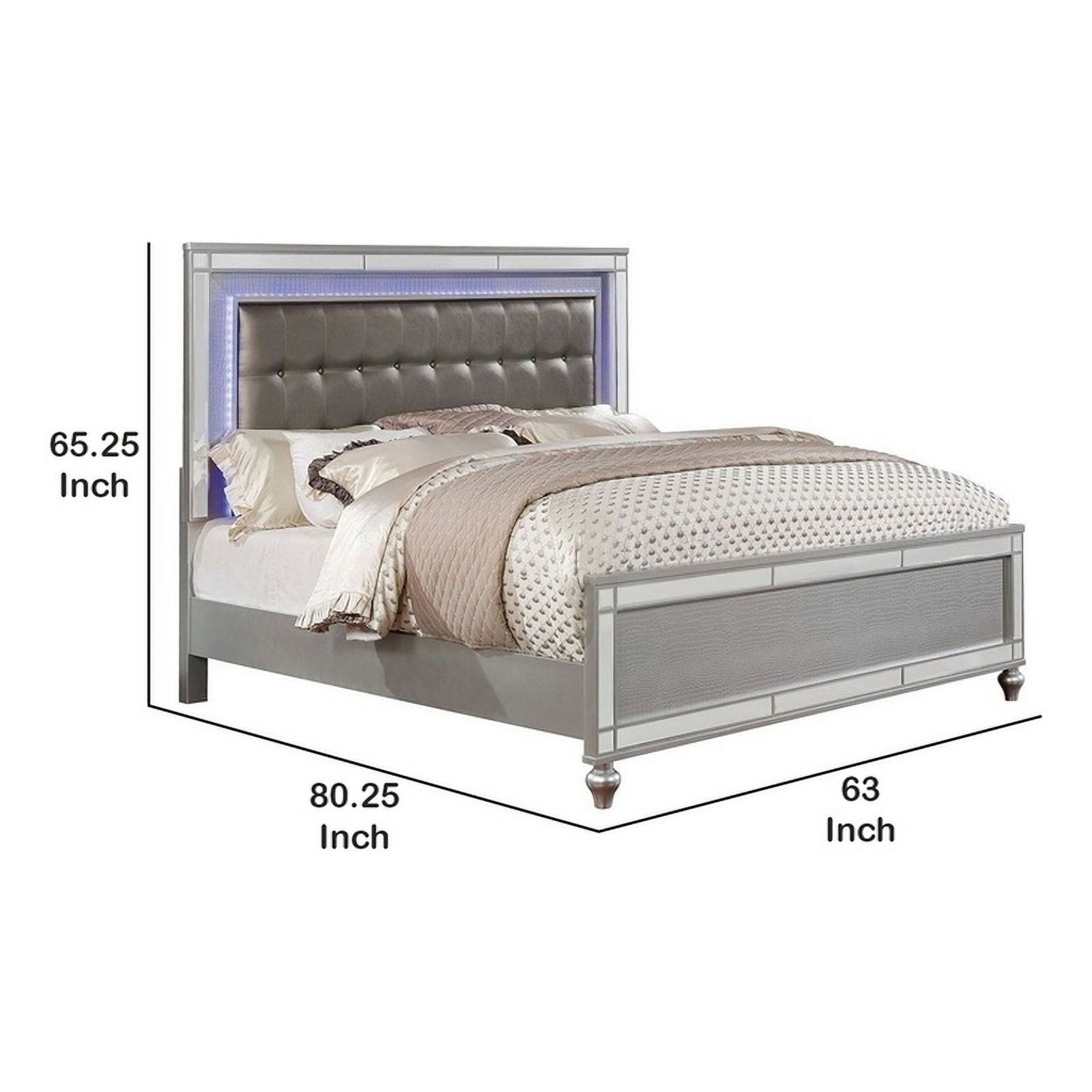 Contemporary Wooden Queen Size Bed with Ornate Bun Feet Silver