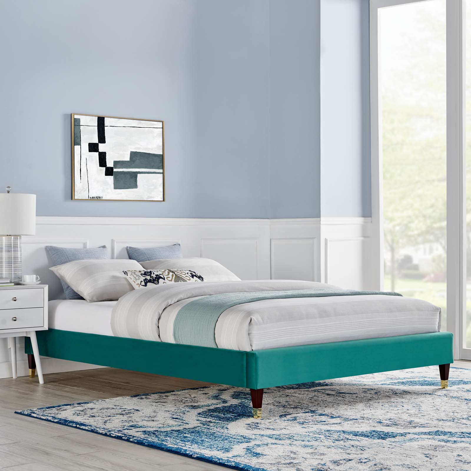 Modway Harlow Twin Performance Velvet Platform Bed Frame in Teal