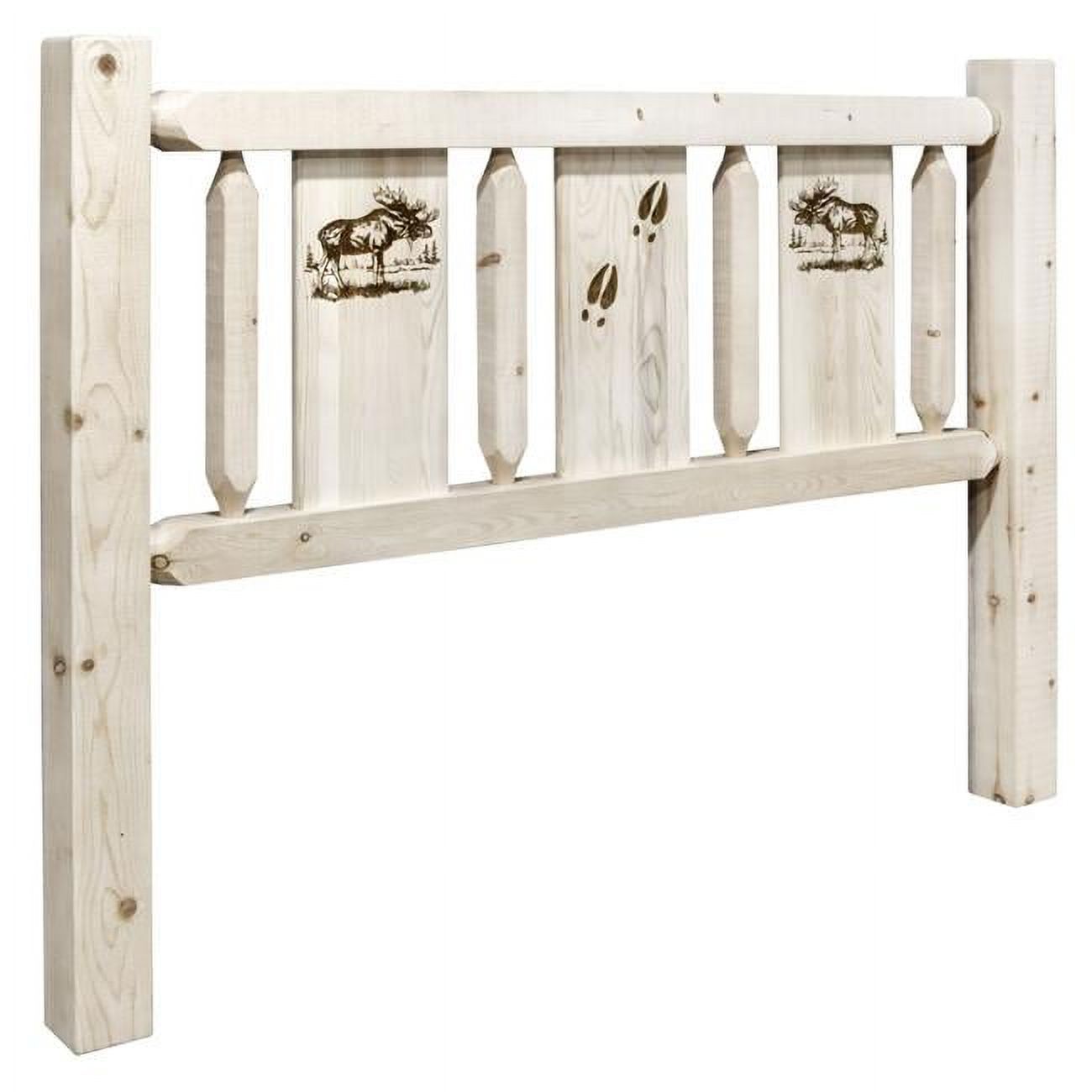 Homestead Collection California King Size Headboard with Laser Engraved Moose Design, Ready to Finish