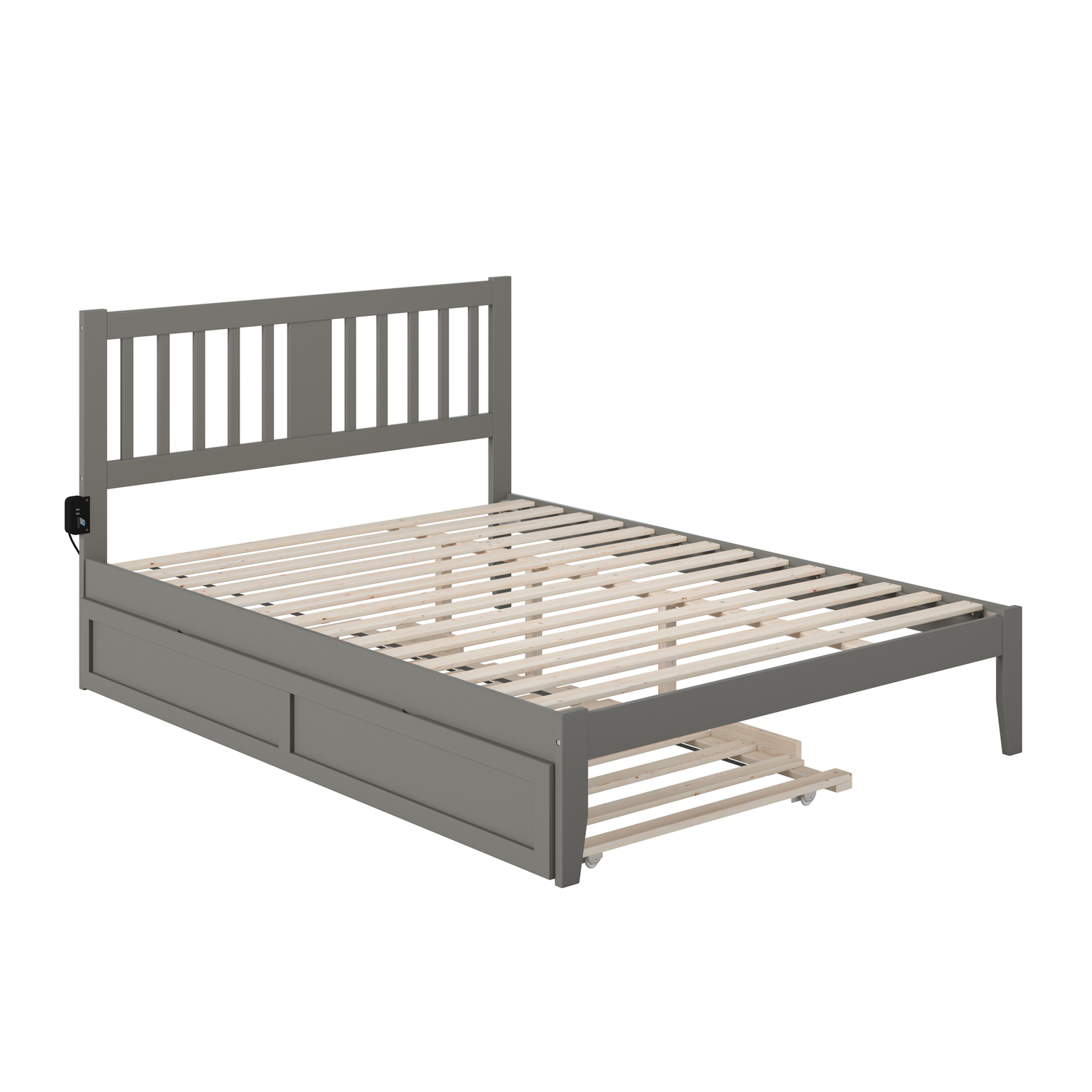 AFI Tahoe Queen Wood Spindle Bed and Trundle with USB Charger in Gray