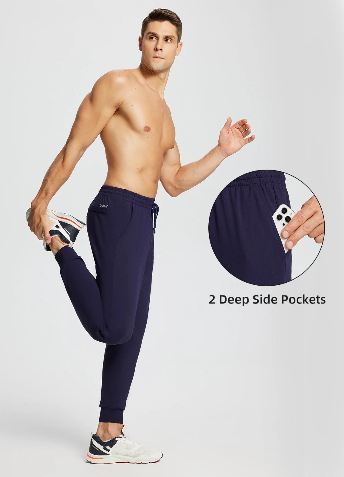 BALEAF Men's Workout Pants Joggers Quick Dry Tapered Leg with Zipper Pocket Navy L
