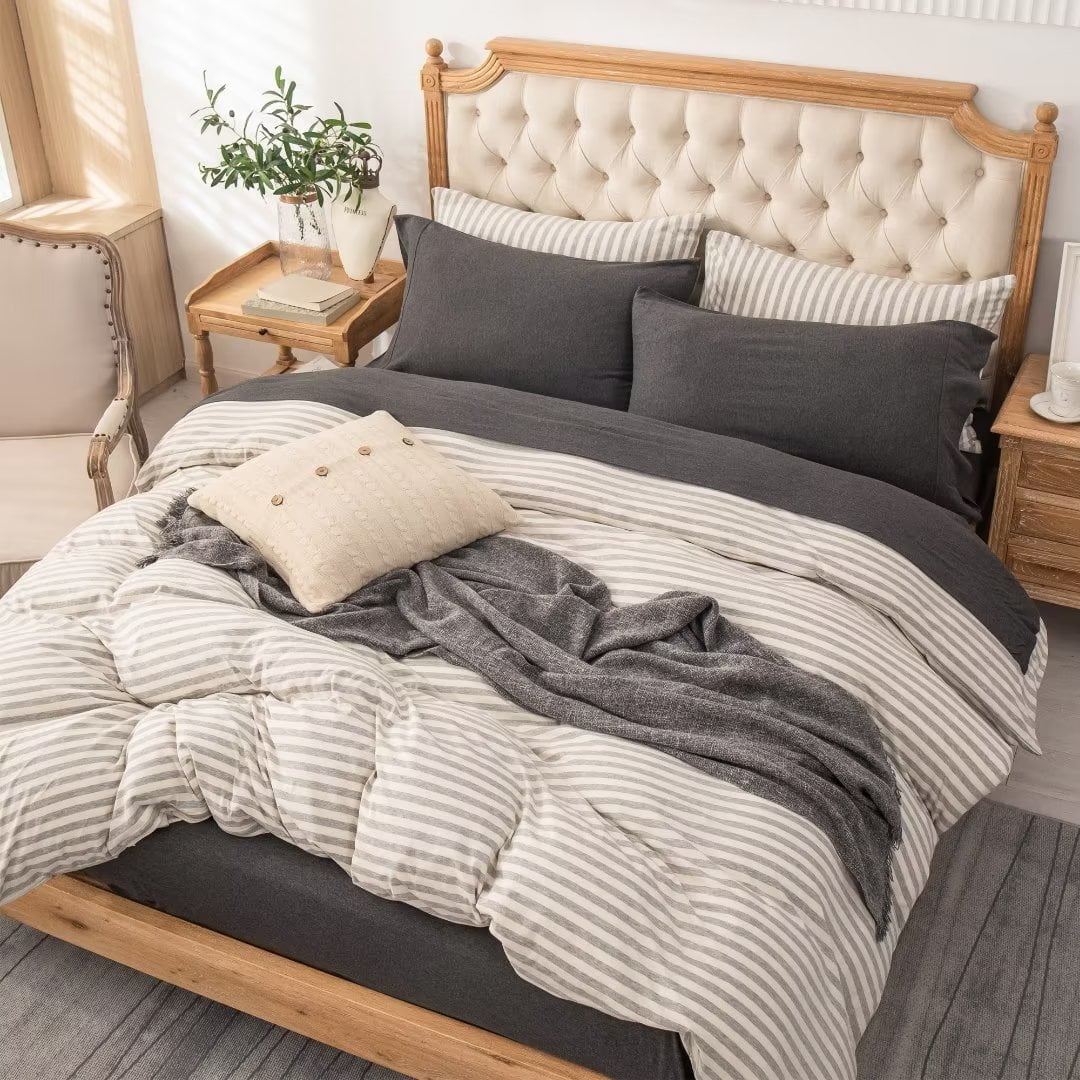 PURE ERA 100% Cotton Jersey Knit 4pc Bed Sheet Set Super Soft Breathable Fits Mattress up to 20