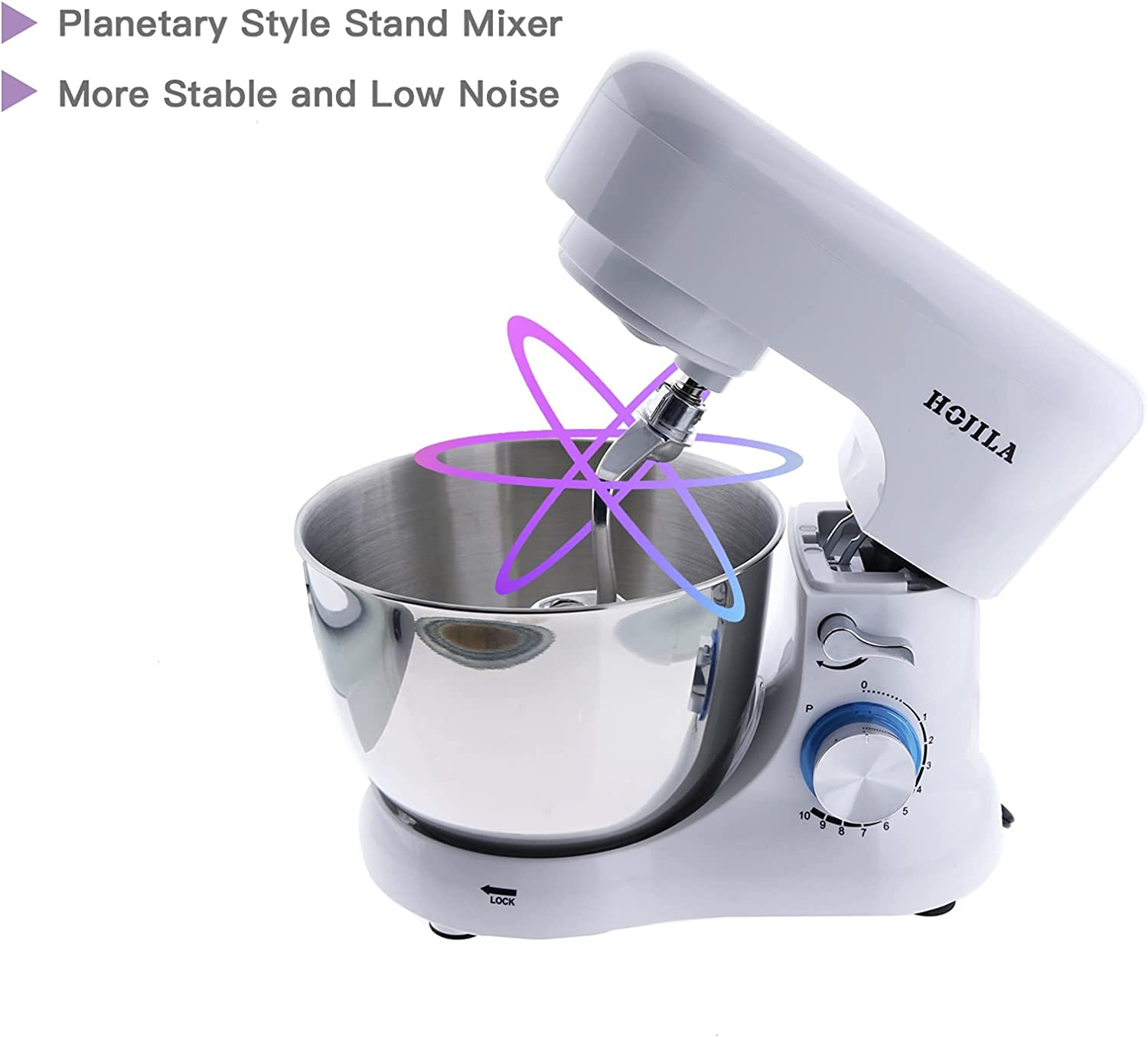 HOJILA 4.7QT 10 Speed 380W White Professional Stand Mixer