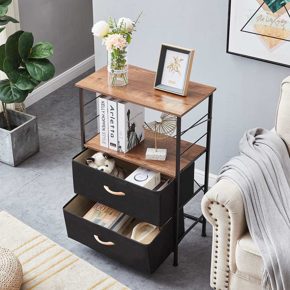 Musuos Bedside Table with 2 Fabric Drawers, Metal Frame Industrial Style