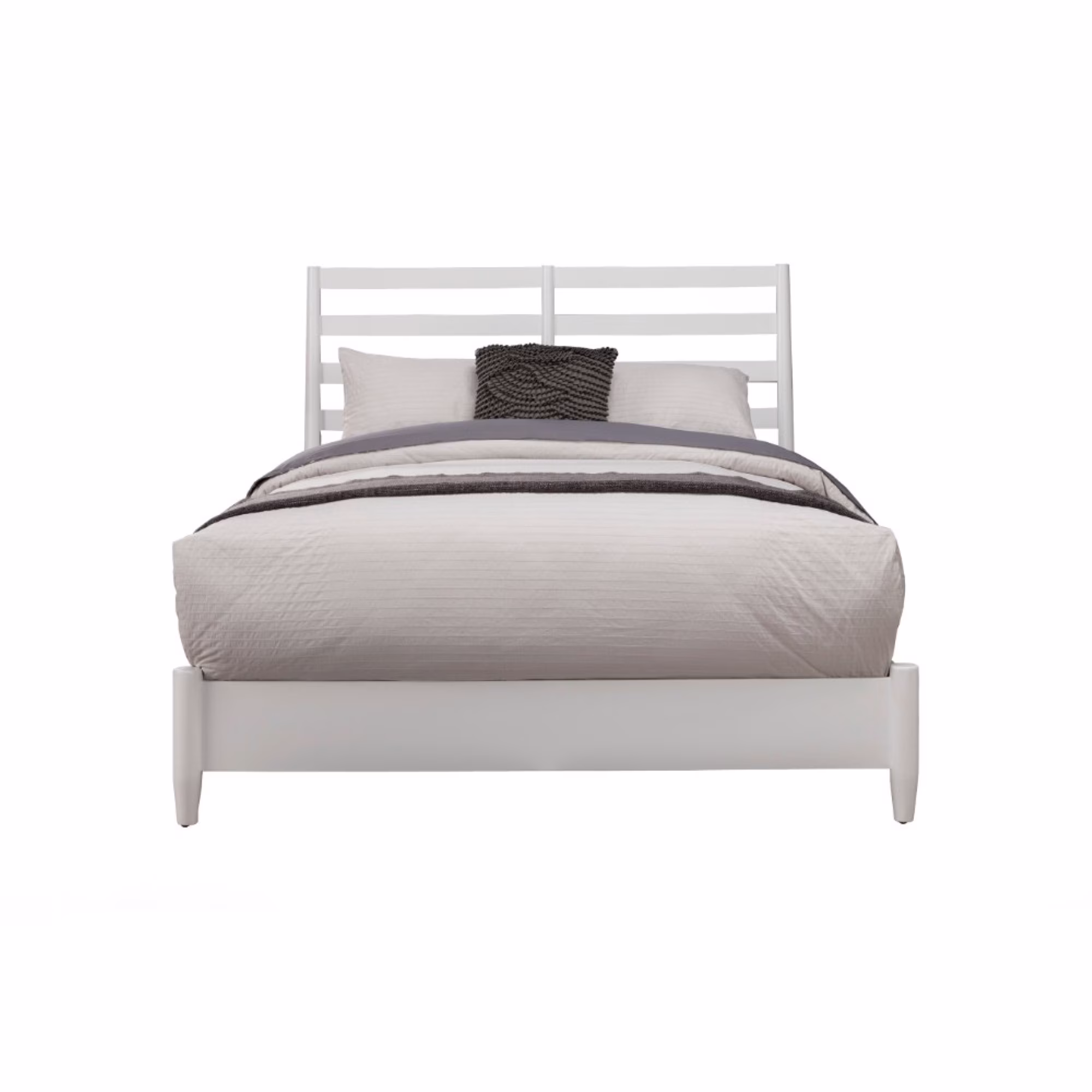 Transitional Queen Size Wooden Bed with Slat Back Headboard, White