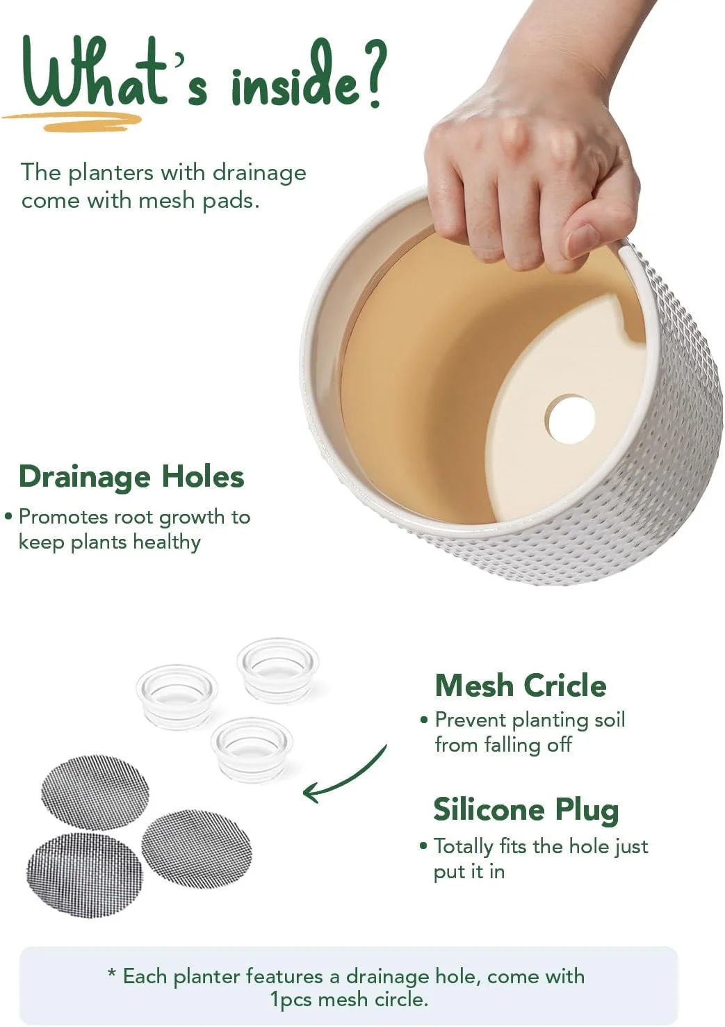 BEMAY 6/8/10 Inch Ceramic Plant Pots, Boho Ceramic Farmhouse Plant Pots with Drainage Hole and Saucer, Set of 3, Arctic White